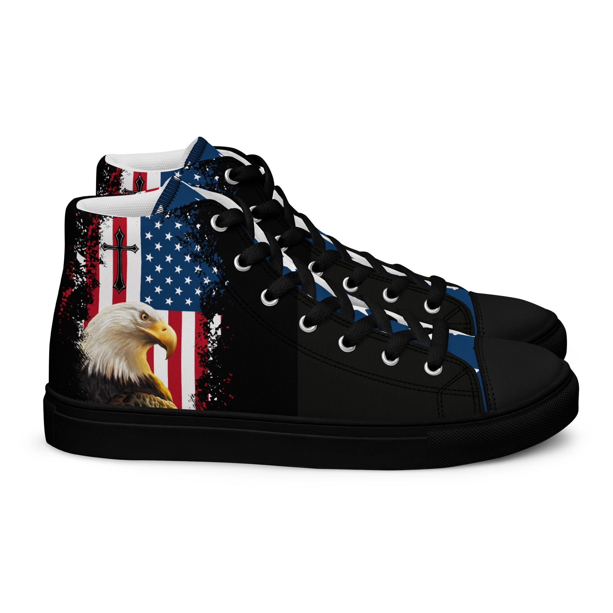 God We Trust Patriotic Eagle Men’s High Top Canvas Shoes - Jesus Passion Apparel