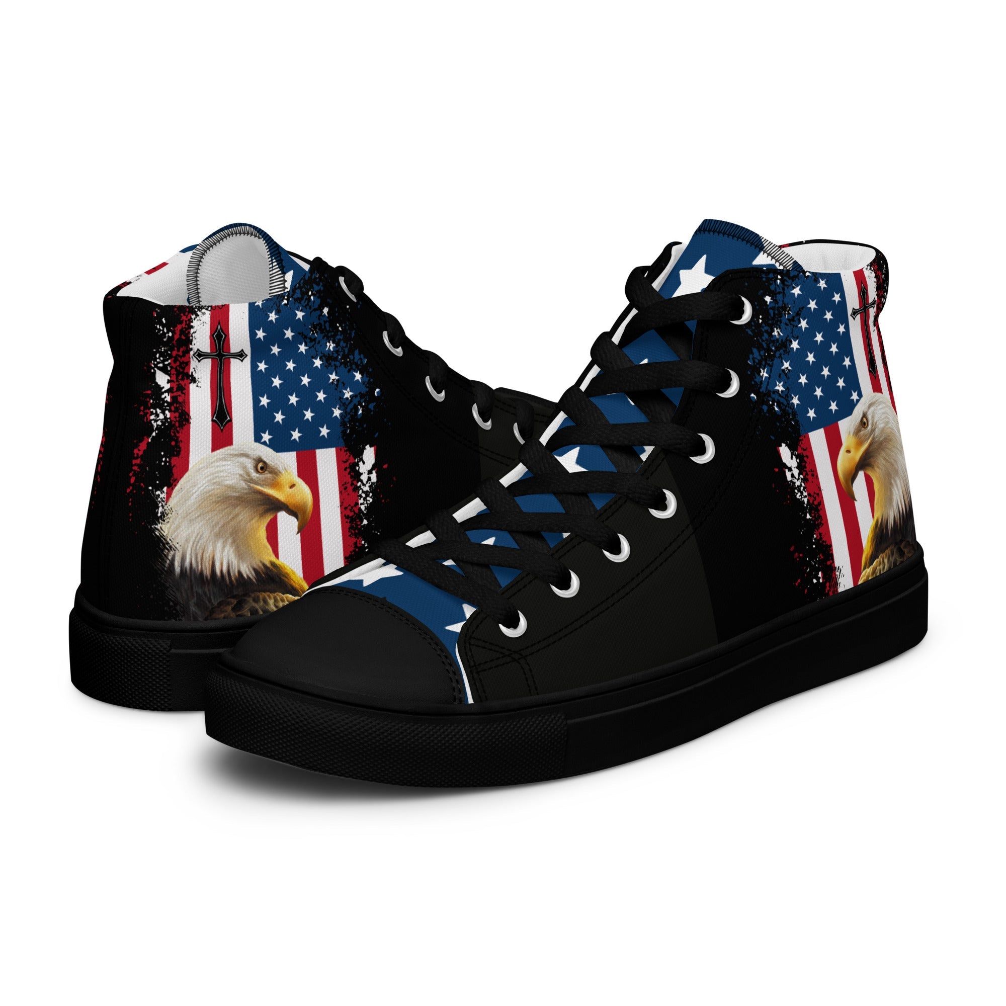 God We Trust Patriotic Eagle Men’s High Top Canvas Shoes - Jesus Passion Apparel