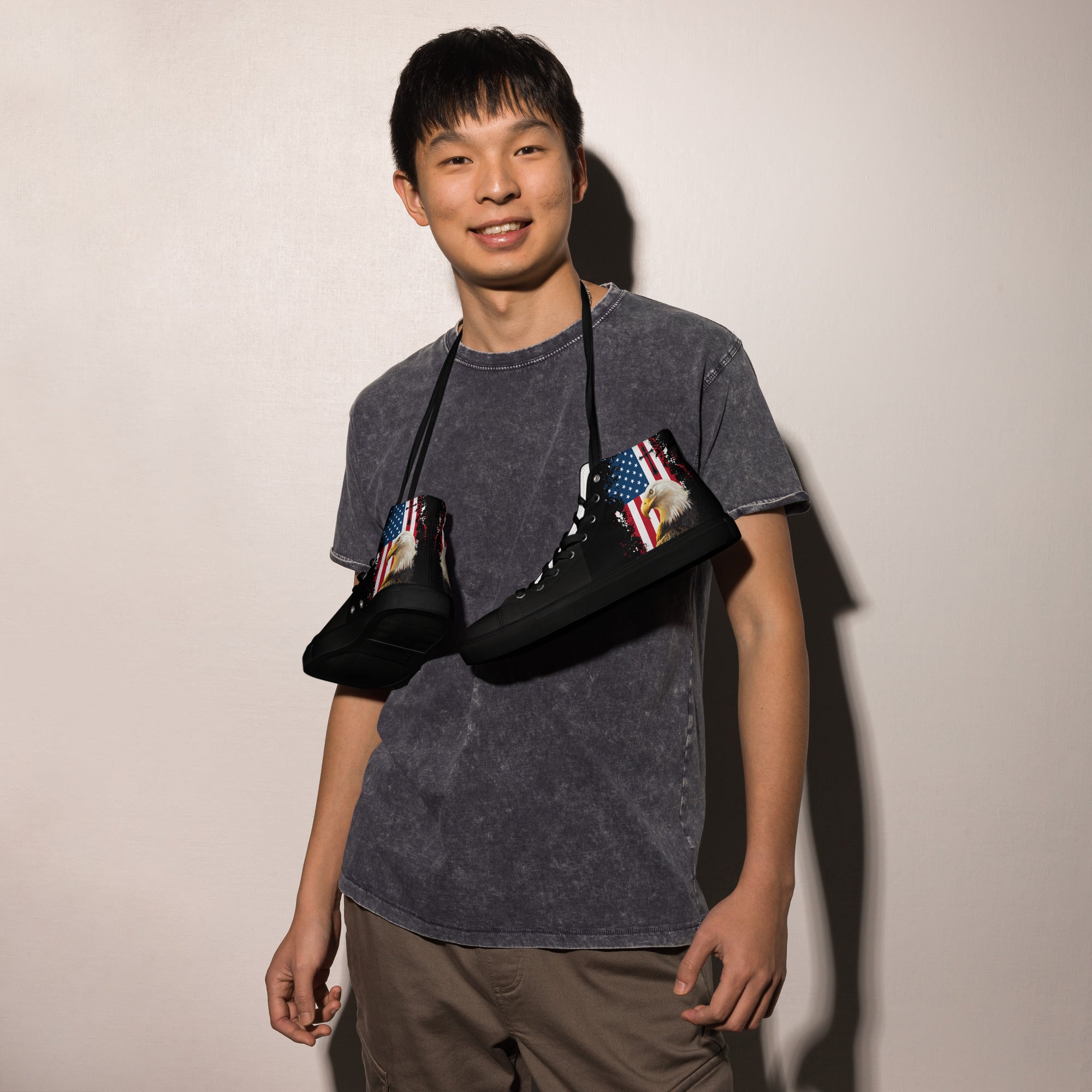 God We Trust Patriotic Eagle Men’s High Top Canvas Shoes - Jesus Passion Apparel