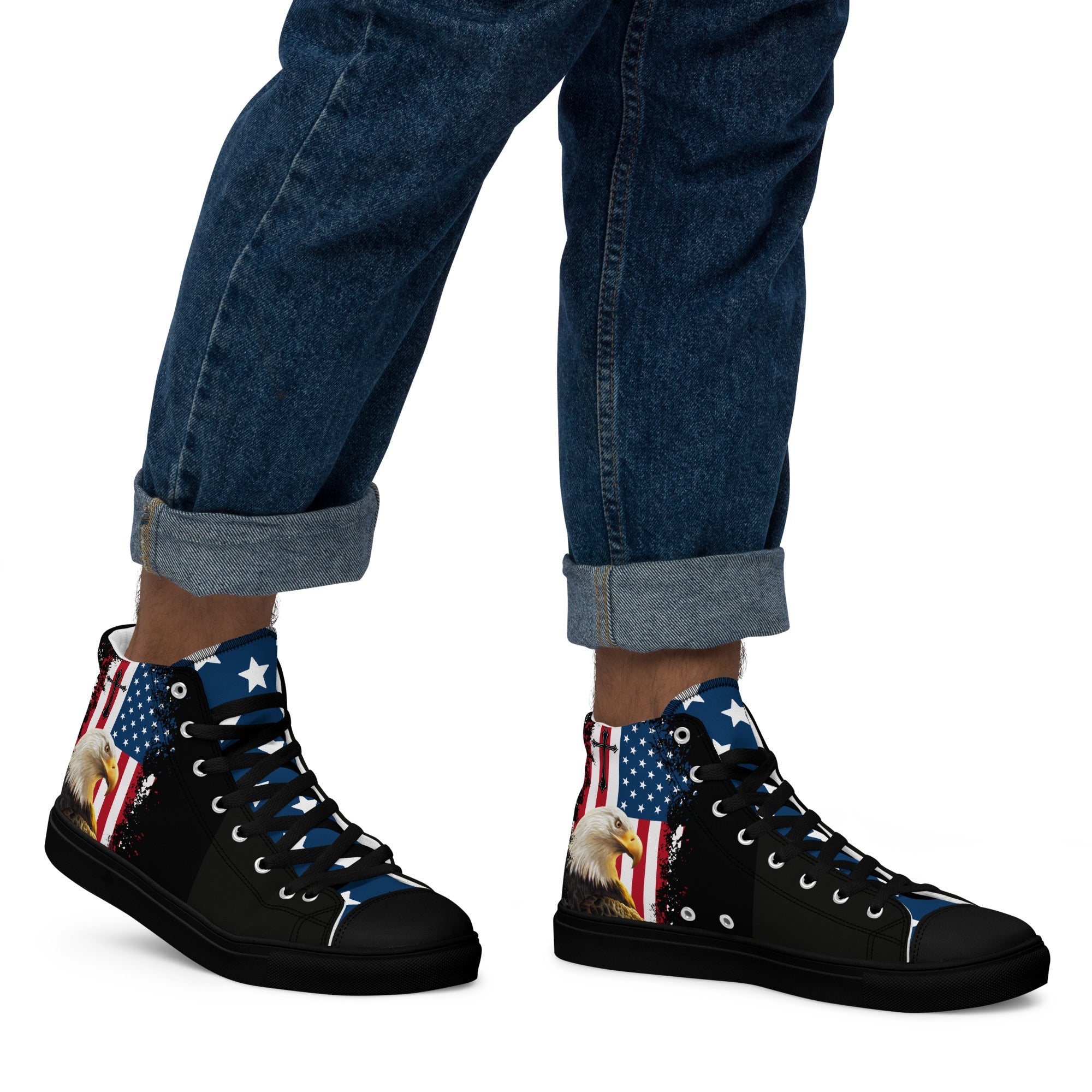 God We Trust Patriotic Eagle Men’s High Top Canvas Shoes - Jesus Passion Apparel