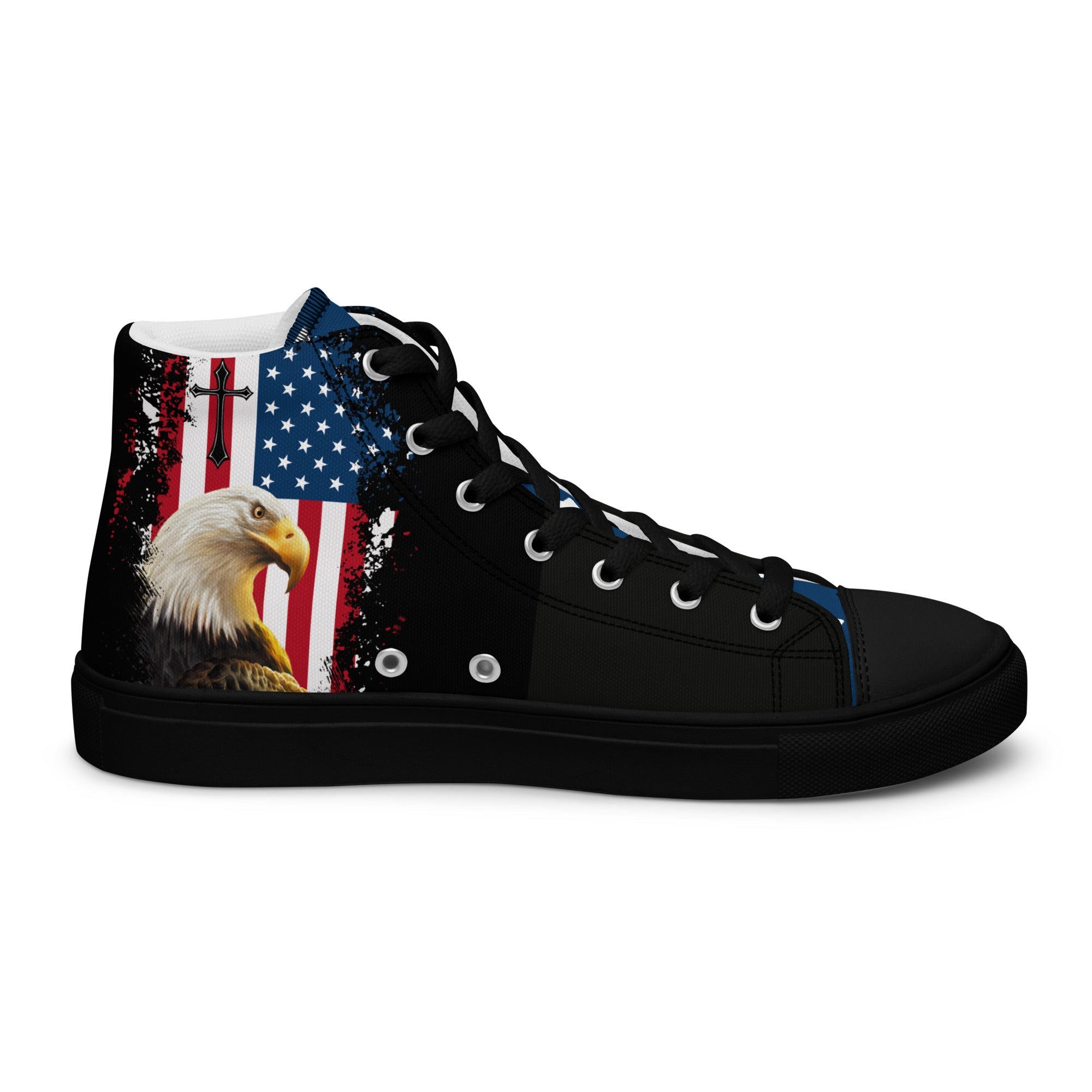 God We Trust Patriotic Eagle Men’s High Top Canvas Shoes - Jesus Passion Apparel