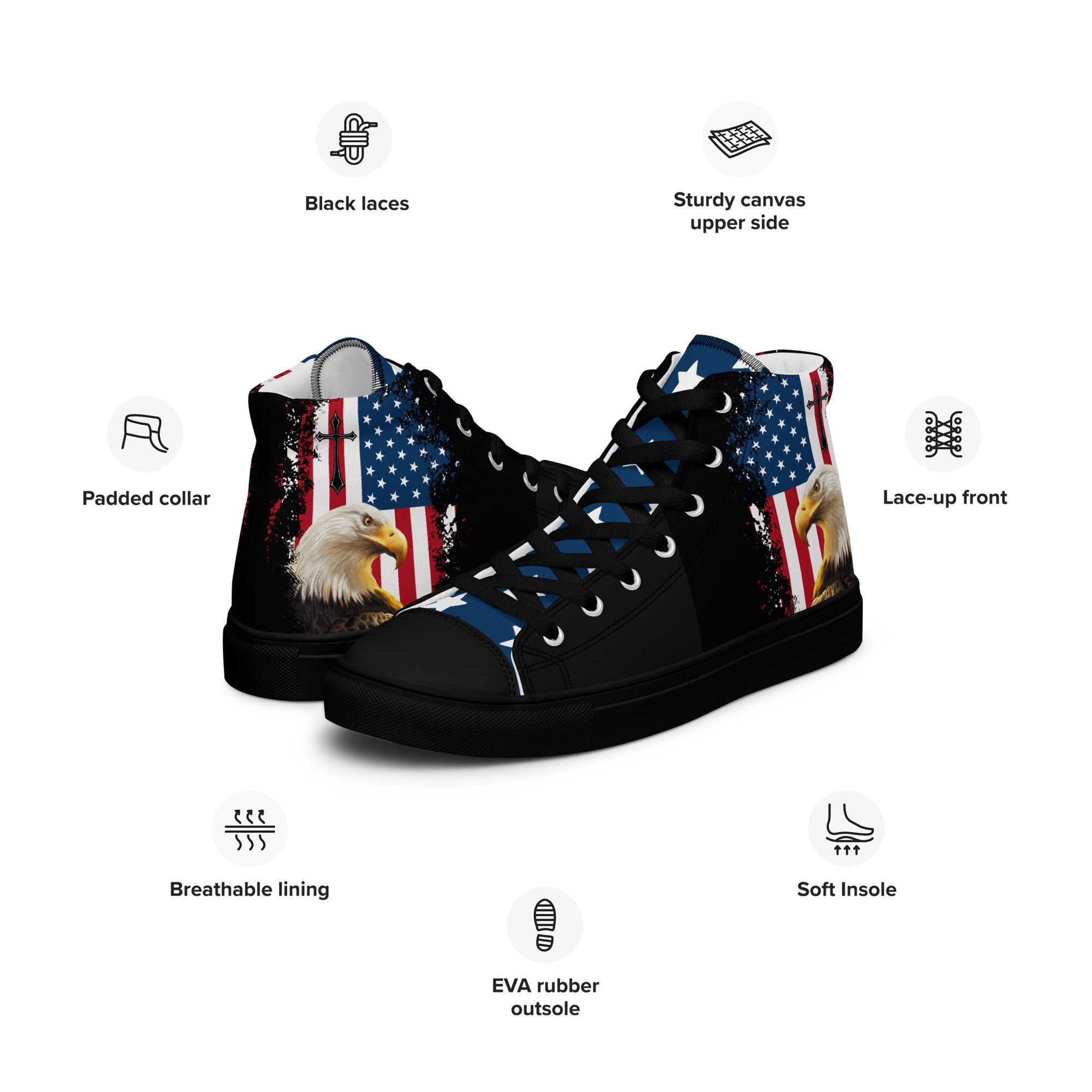 God We Trust Patriotic Eagle Men’s High Top Canvas Shoes - Jesus Passion Apparel