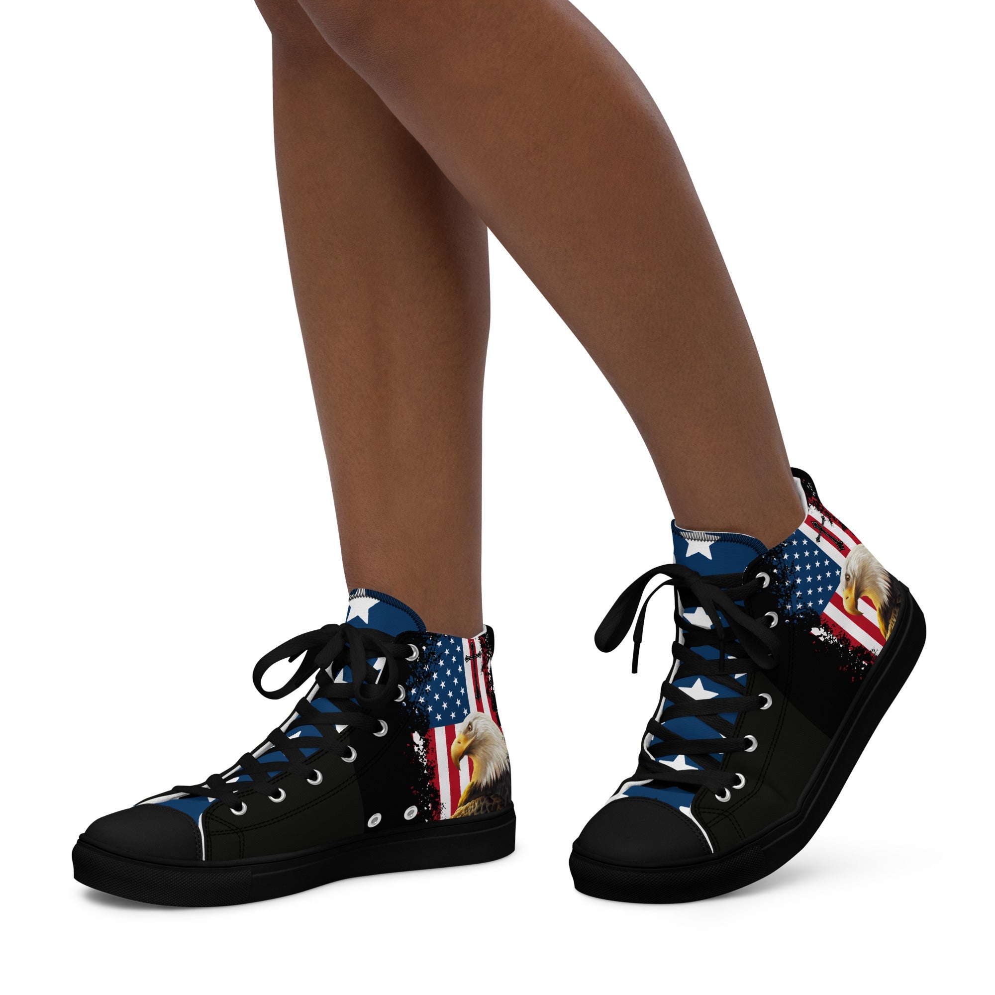 God We Trust Patriotic Eagle Women’s High Top Canvas Shoes - Jesus Passion Apparel