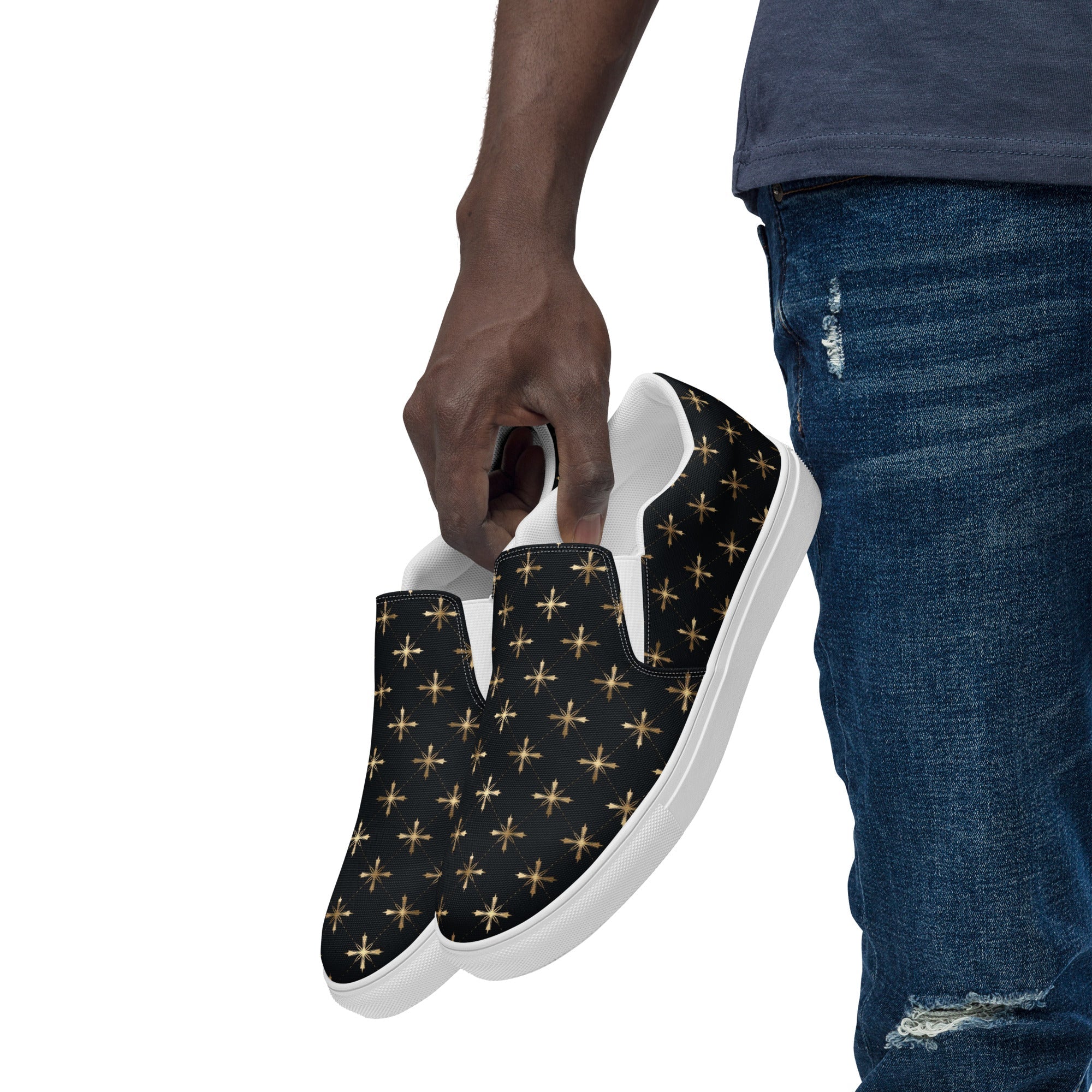 Gold Crosses Men’s slip - on canvas shoes - Jesus Passion Apparel