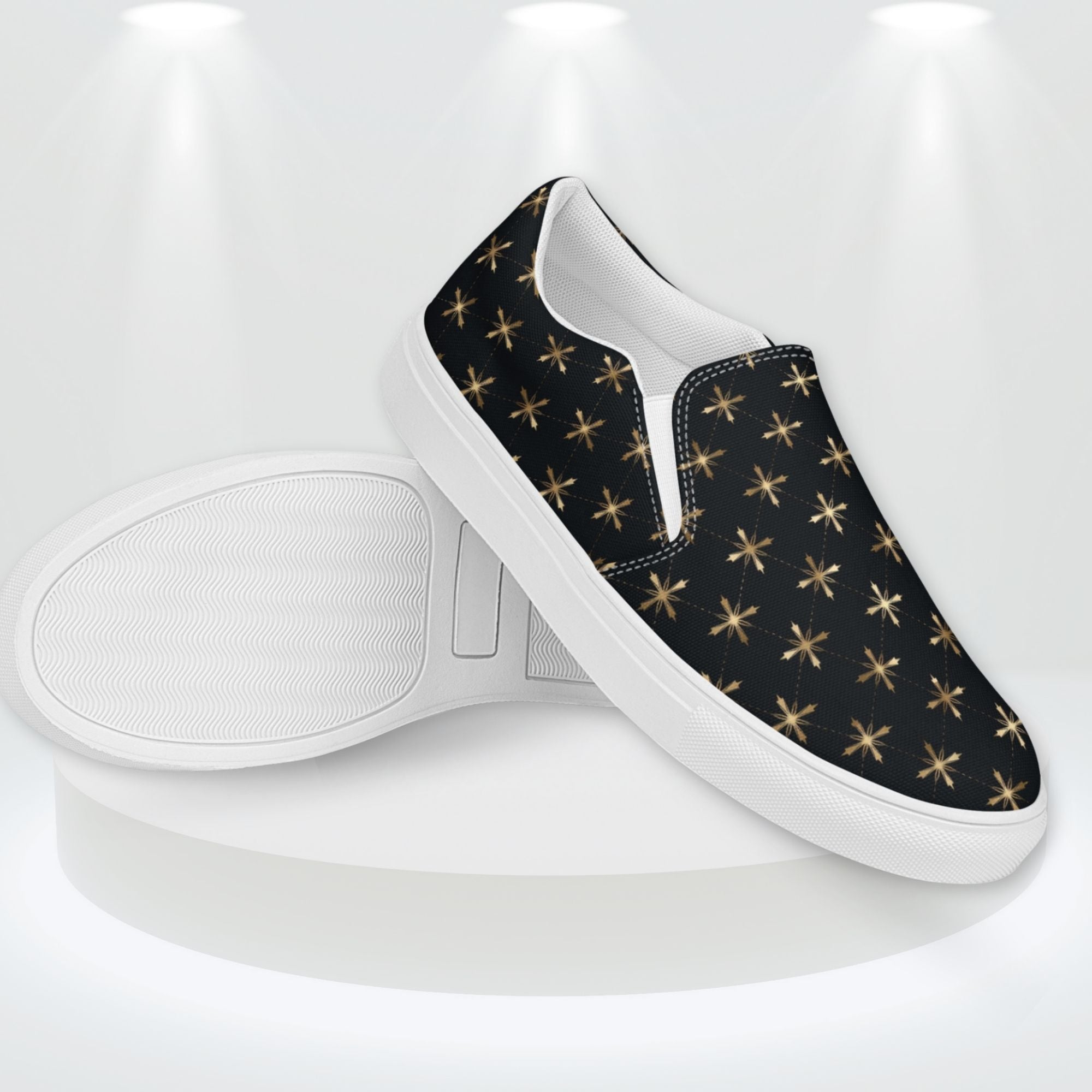 Gold Crosses Women’s Slip - on Canvas Shoes - Jesus Passion Apparel