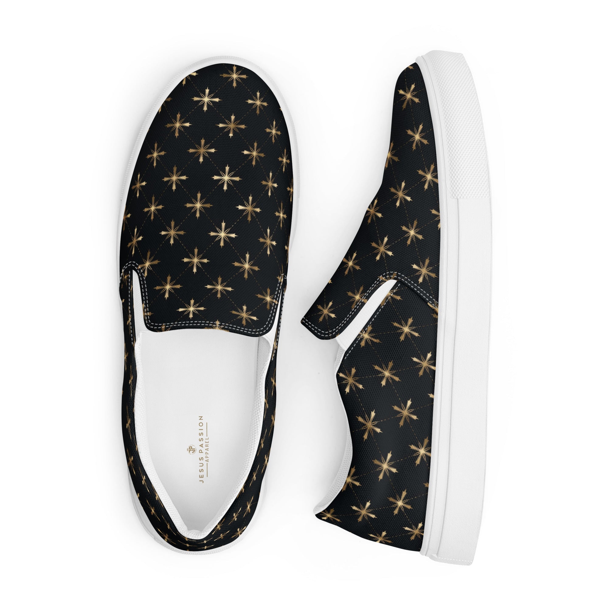 Gold Crosses Women’s Slip - on Canvas Shoes - Jesus Passion Apparel