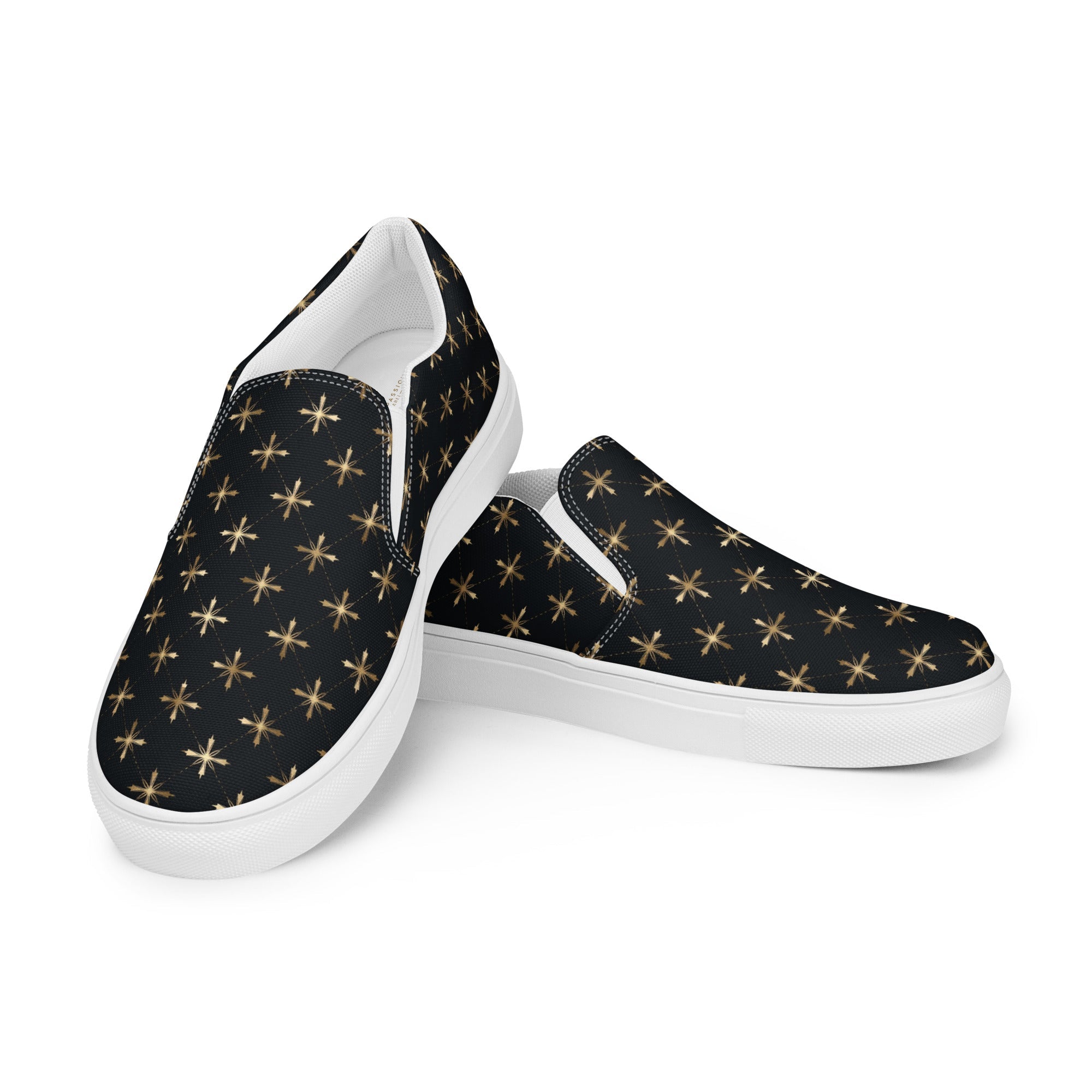 Gold Crosses Women’s Slip - on Canvas Shoes - Jesus Passion Apparel