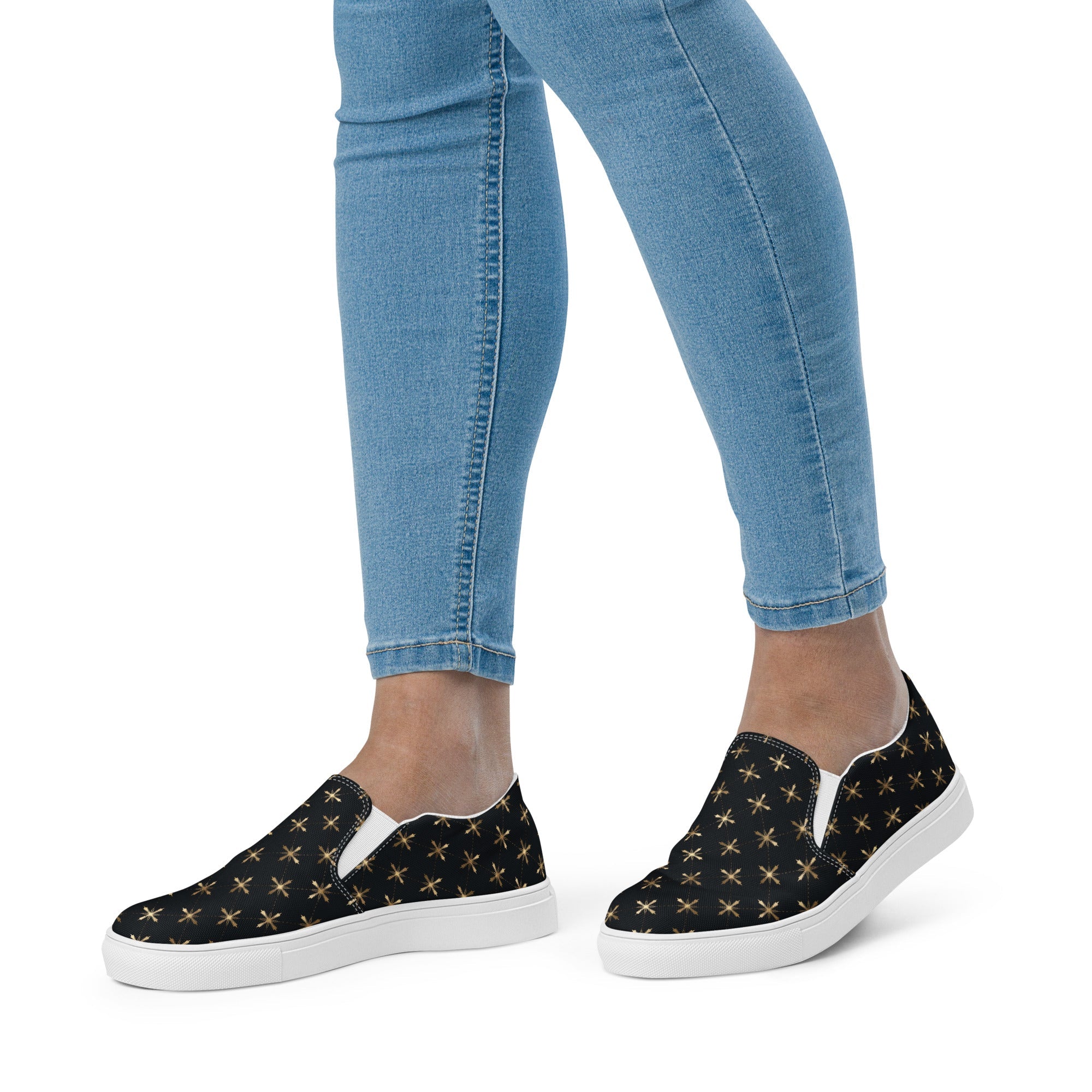 Gold Crosses Women’s Slip - on Canvas Shoes - Jesus Passion Apparel