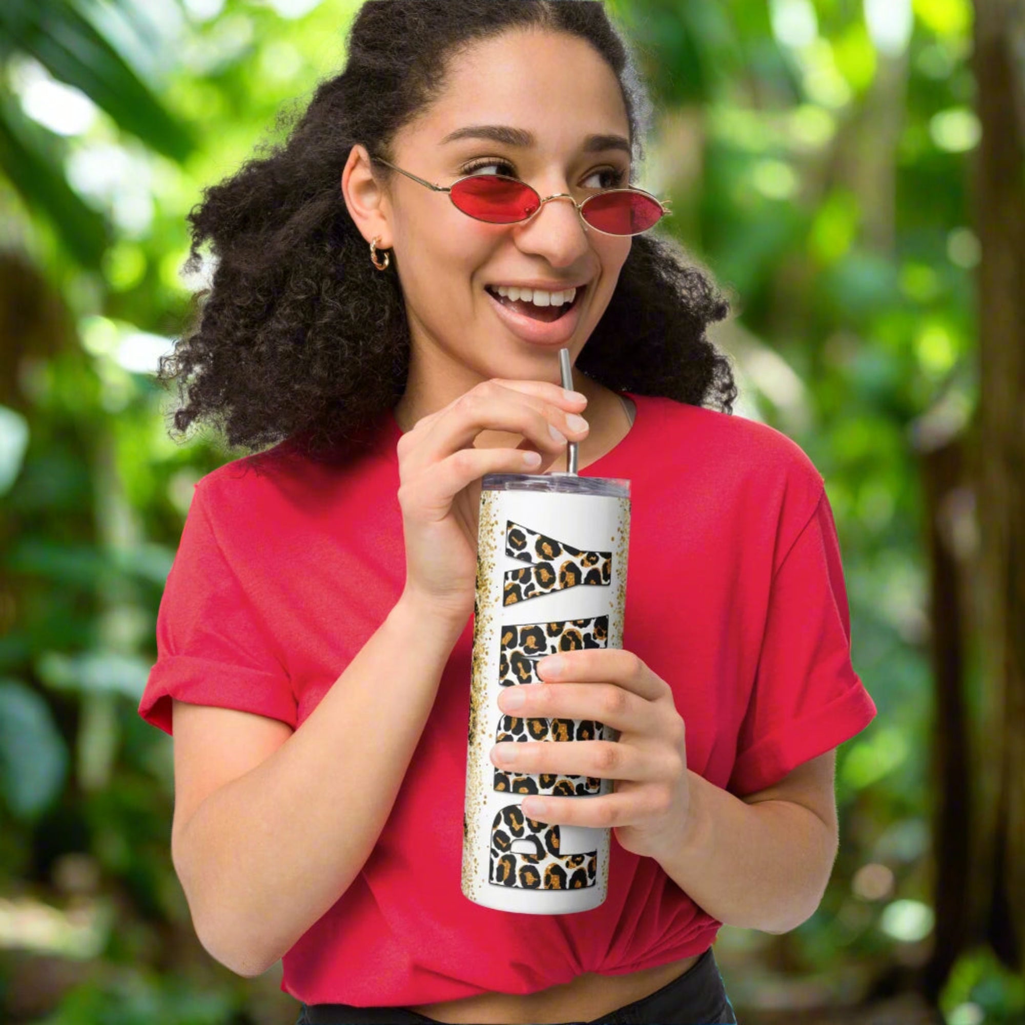 Golden Yellow Pray Leopard Print Tumbler 20 oz - Stainless Steel Straw - Jesus Passion Apparel