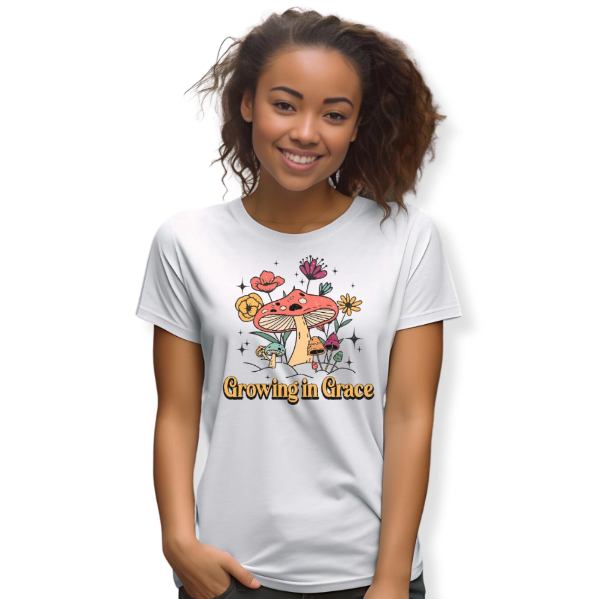 Growing in Grace Cute Mushroom Jersey Short Sleeve T-Shirt - Jesus Passion Apparel