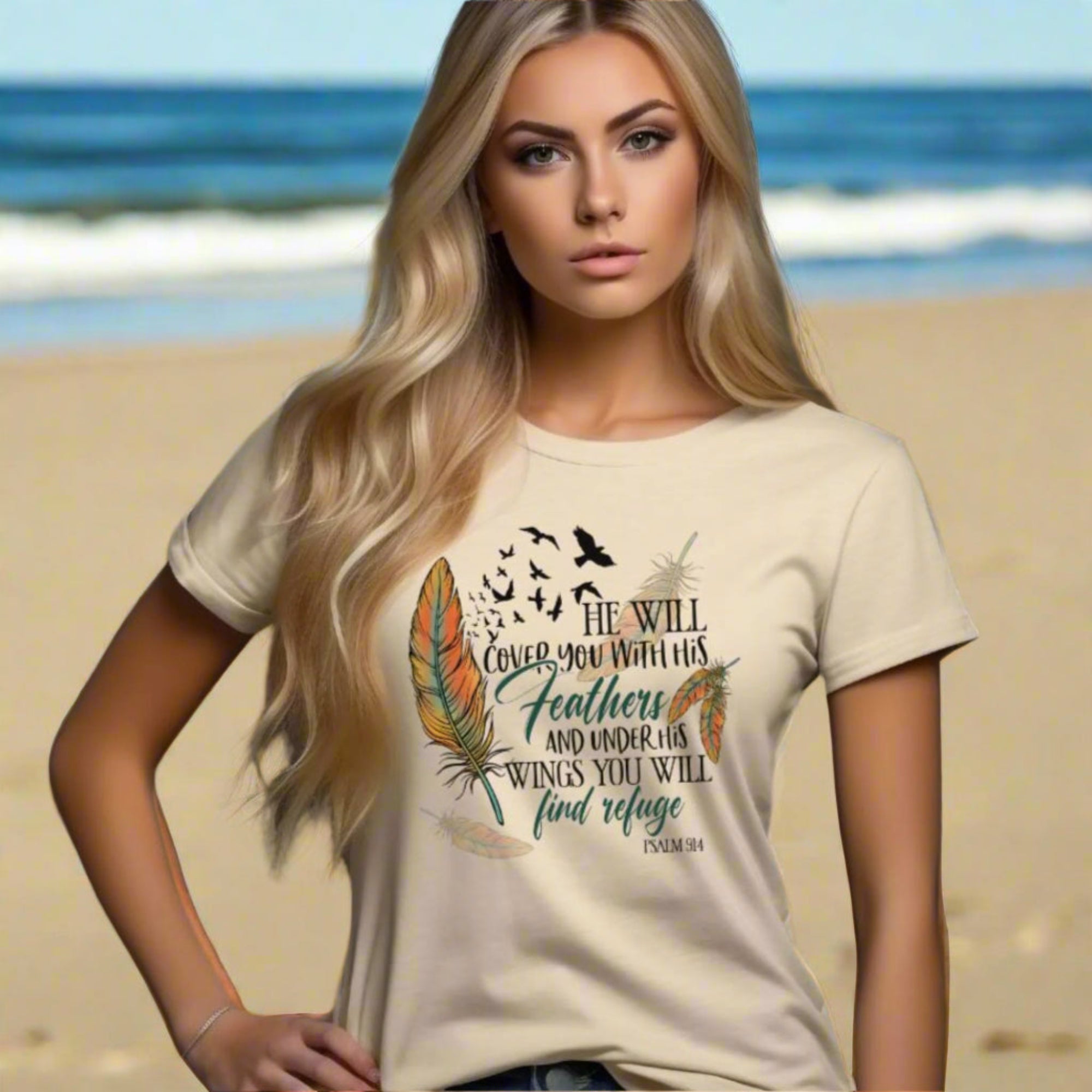 He Will Cover You with His Feathers Jersey Short Sleeve T-Shirt - Jesus Passion Apparel