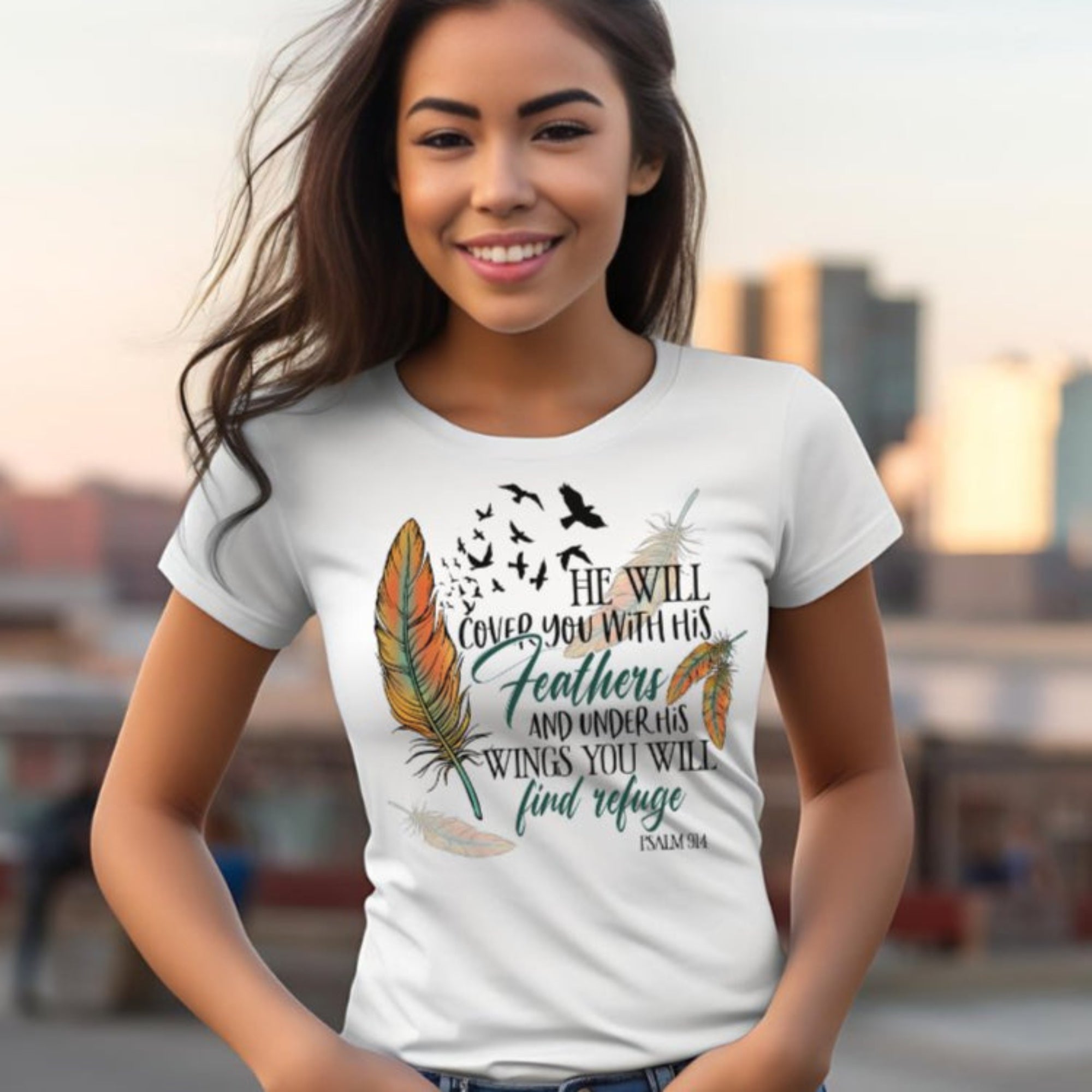 He Will Cover You with His Feathers Jersey Short Sleeve T-Shirt - Jesus Passion Apparel
