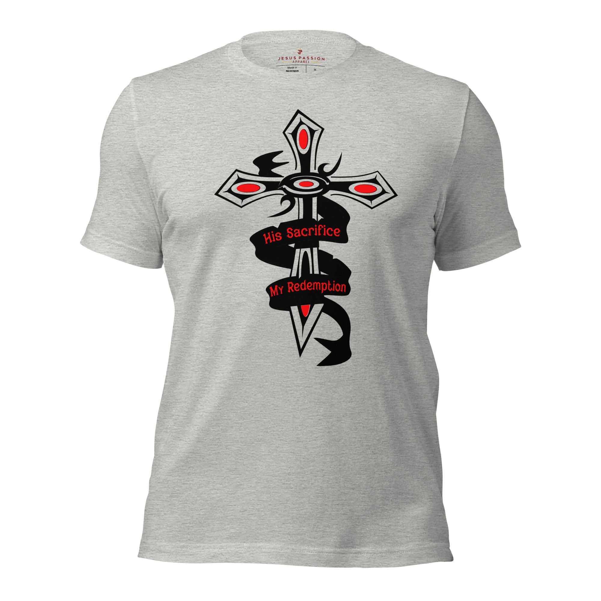 His Sacrifice My Redemption Jersey Short Sleeve T-Shirt - Jesus Passion Apparel