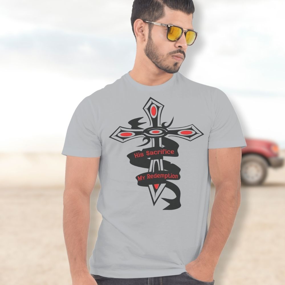 His Sacrifice My Redemption Jersey Short Sleeve T-Shirt - Jesus Passion Apparel