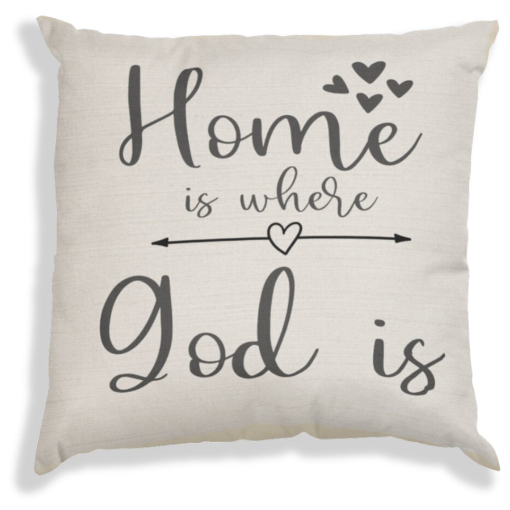 Home is Where God Is Script with Natural Linen Design Premium Pillows - Jesus Passion Apparel