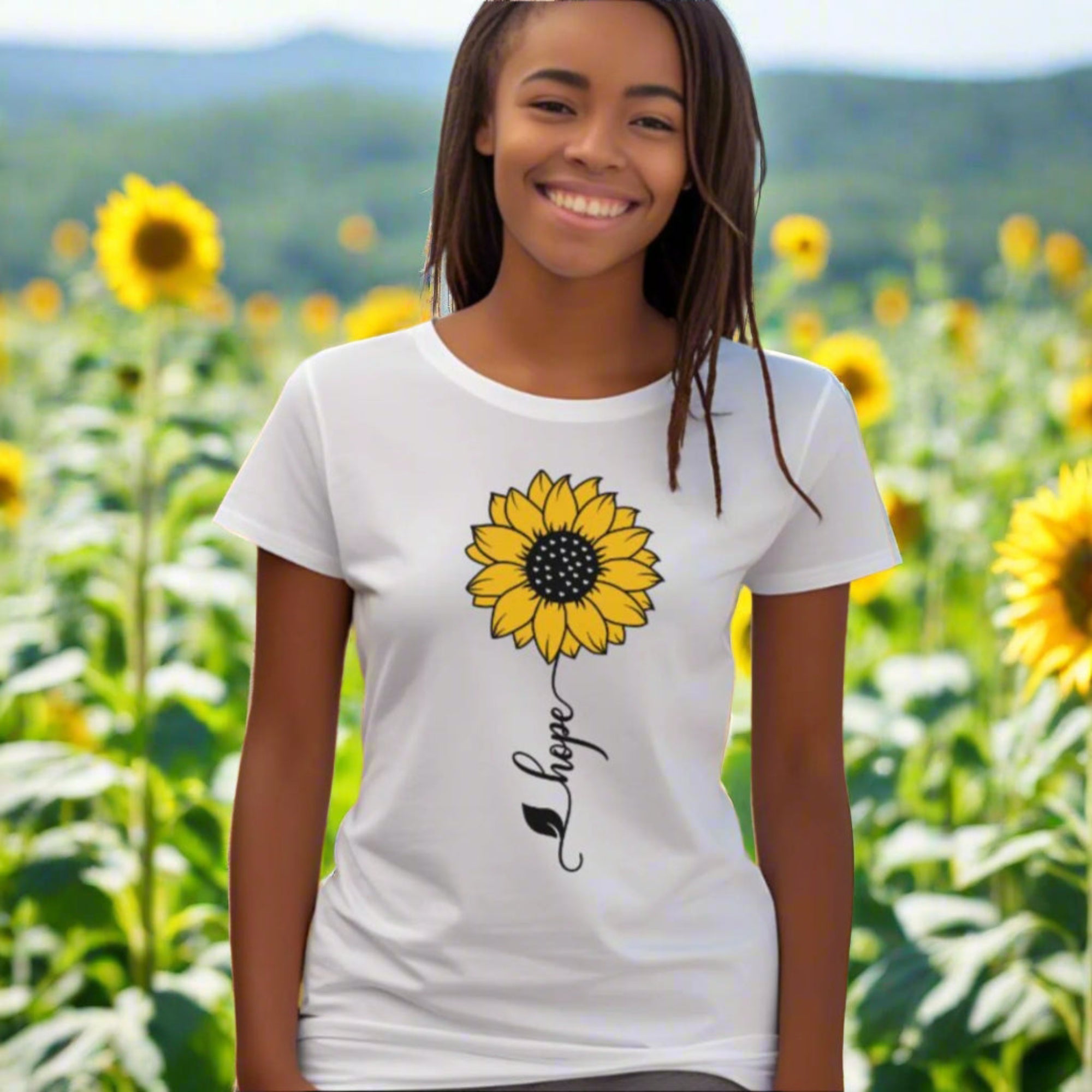 Hope Sunflower Vertical Jersey Short Sleeve T-Shirt - Jesus Passion Apparel