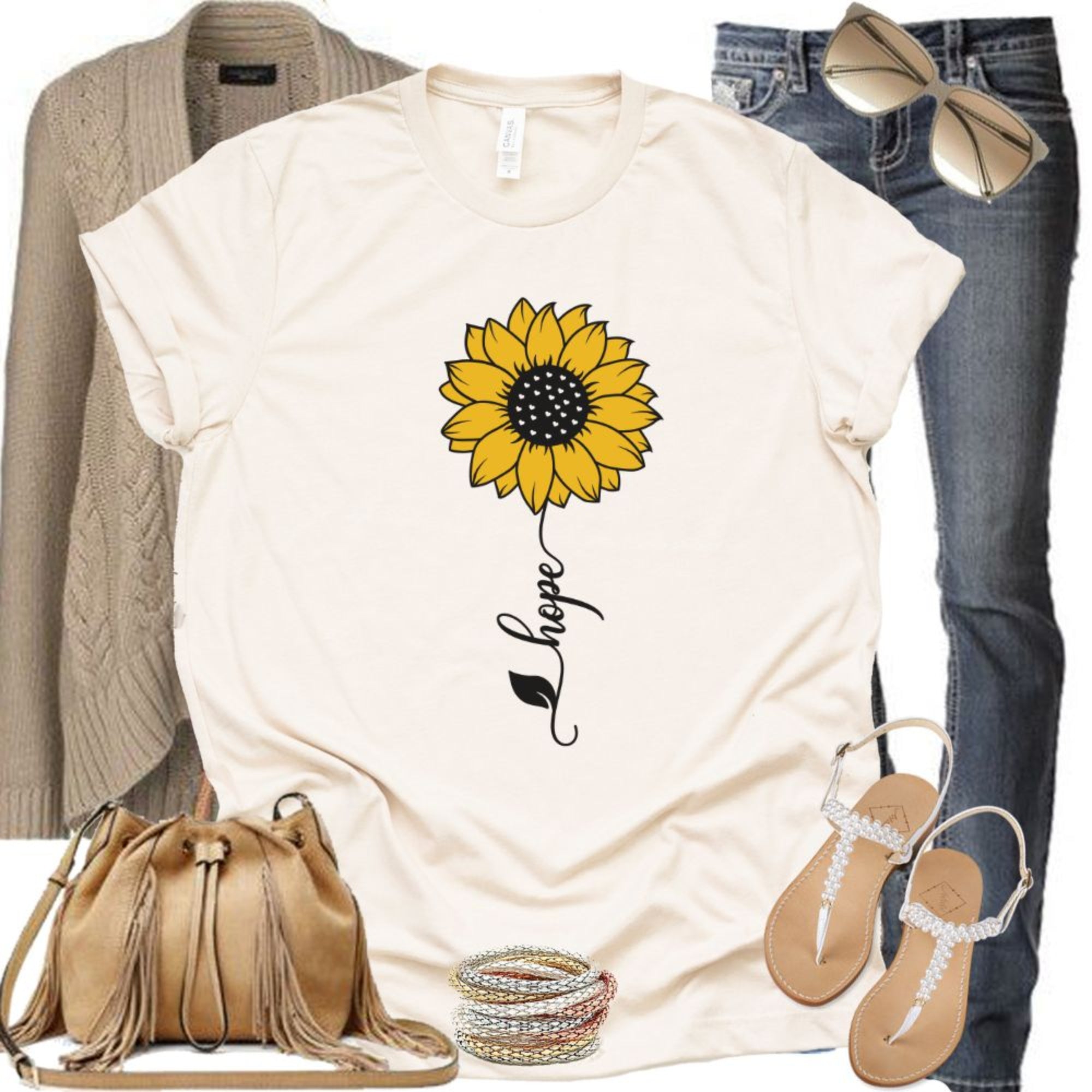 Hope Sunflower Vertical Jersey Short Sleeve T-Shirt - Jesus Passion Apparel