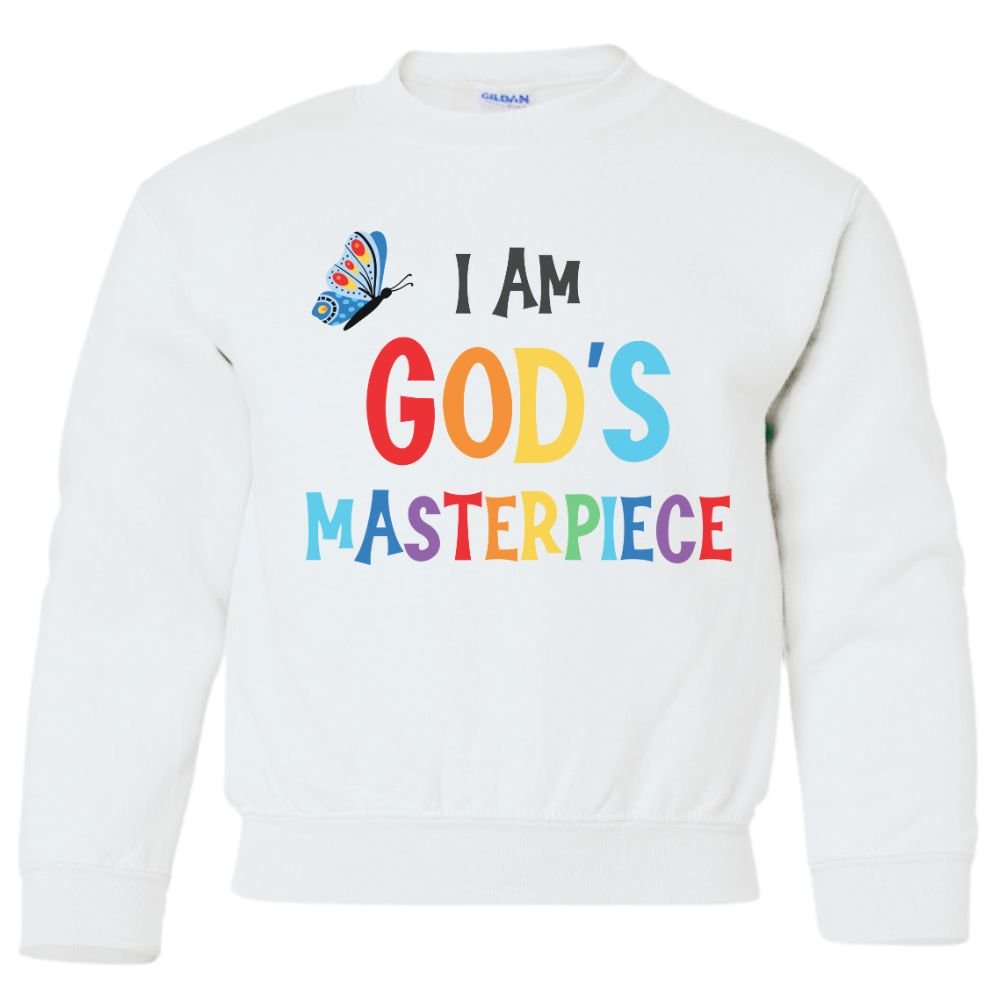 I Am God's Masterpiece Youth Crewneck Sweatshirt - Jesus Passion Apparel