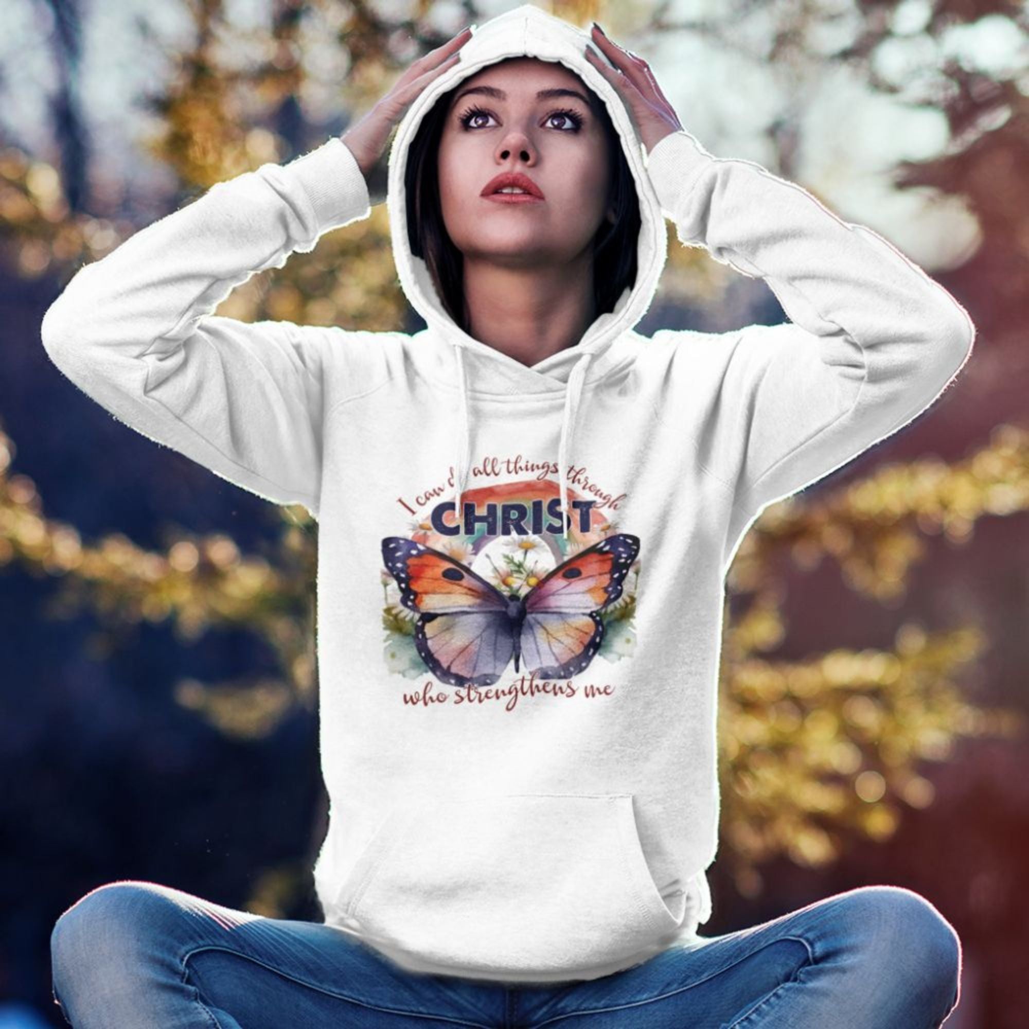 I Can Do All Things Butterfly Unisex - Fit Hoodie - Light Blue / White - Jesus Passion Apparel