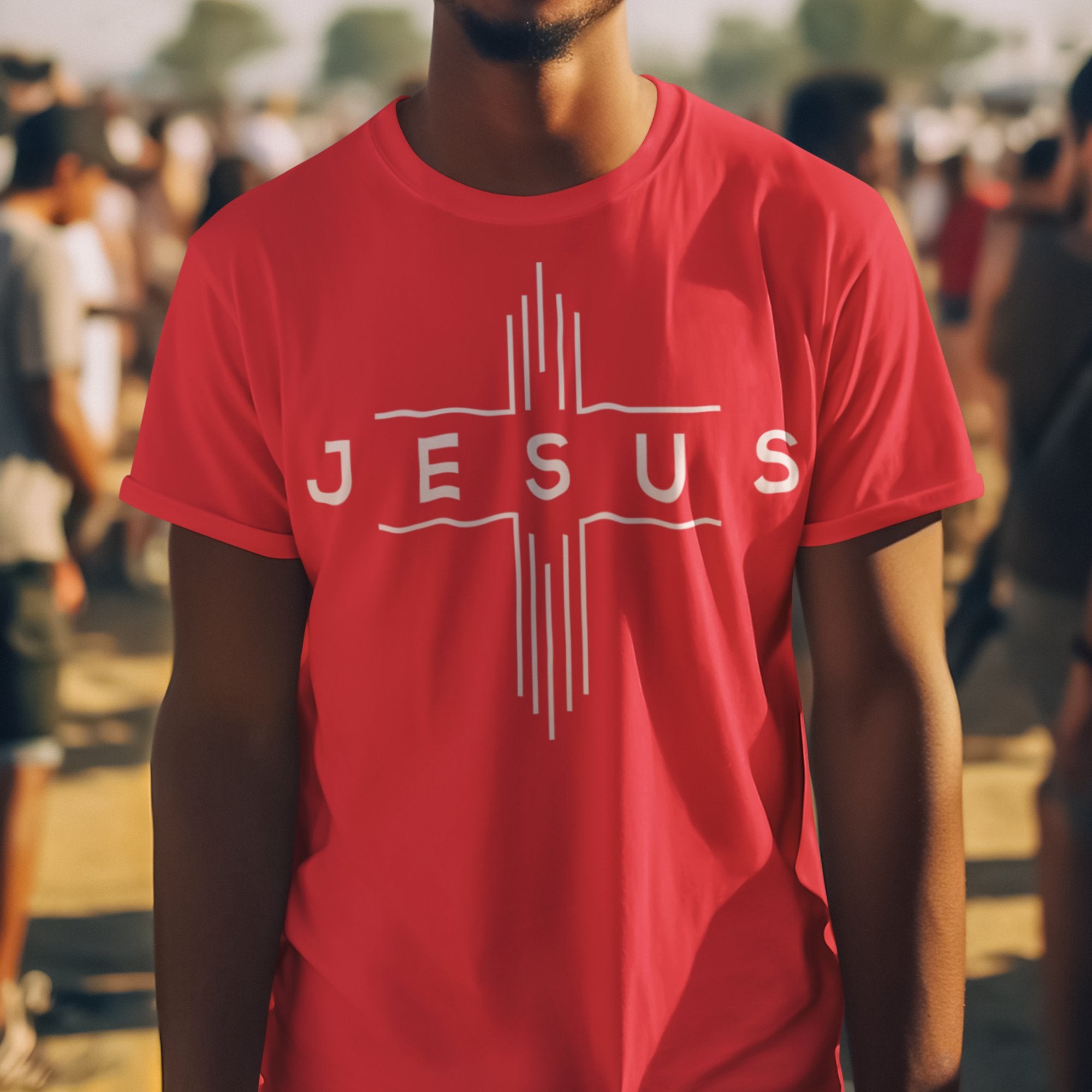 Jesus Cheveron Cross Men's Unisex Champion T-shirt - Black / Red - Matching Joggers Available - Jesus Passion Apparel