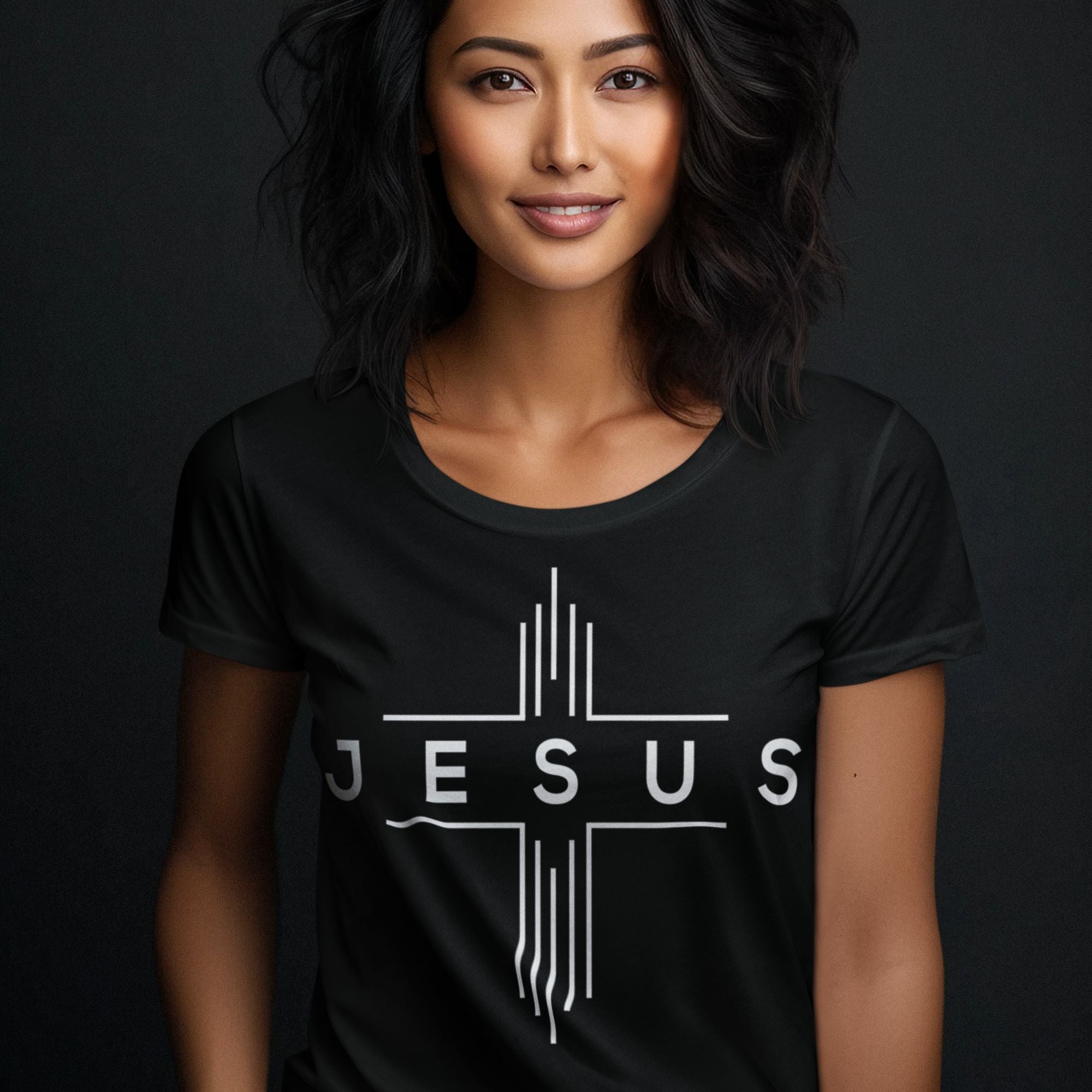 Jesus Cheveron Cross Women's Unisex Champion T-shirt - Black / Red - Matching Joggers Available - Jesus Passion Apparel