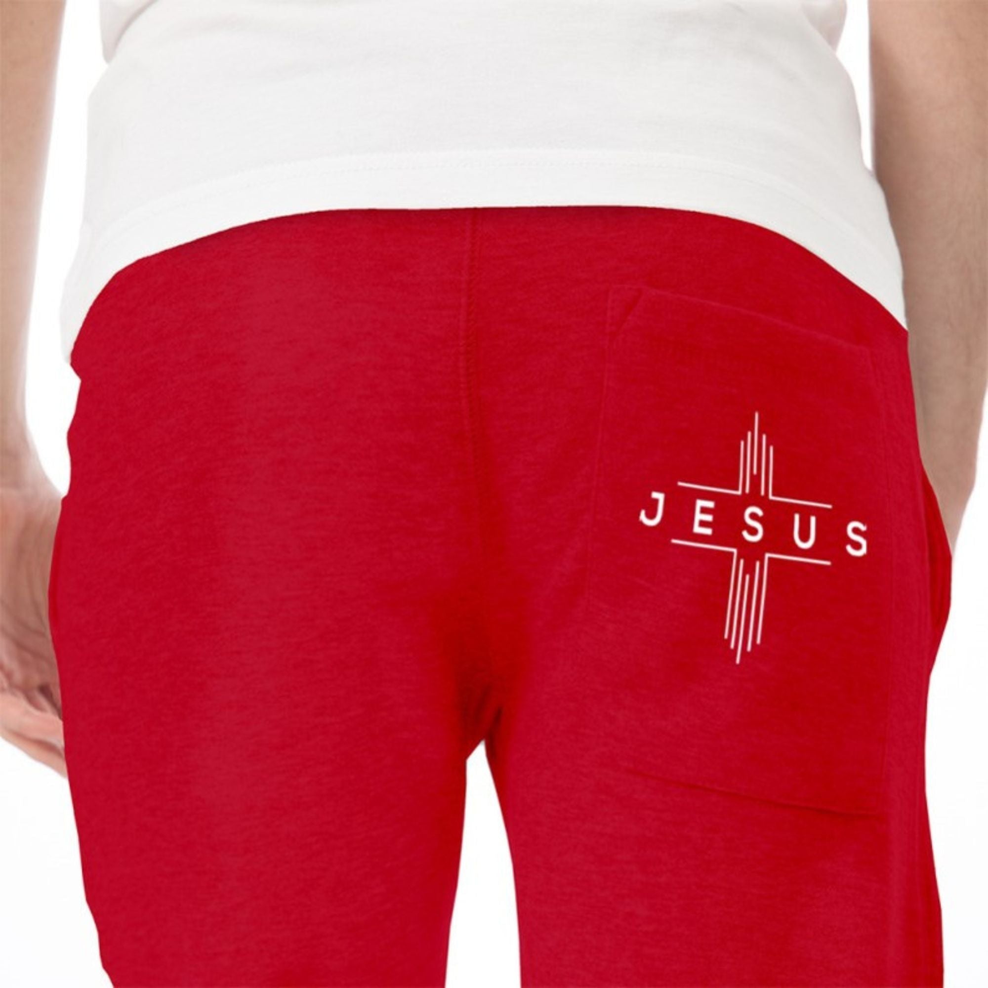 Jesus Cheveron Cross Women's Unisex Premium Fleece Joggers - Black / Red - Matching Champion T-shirt Available - Jesus Passion Apparel