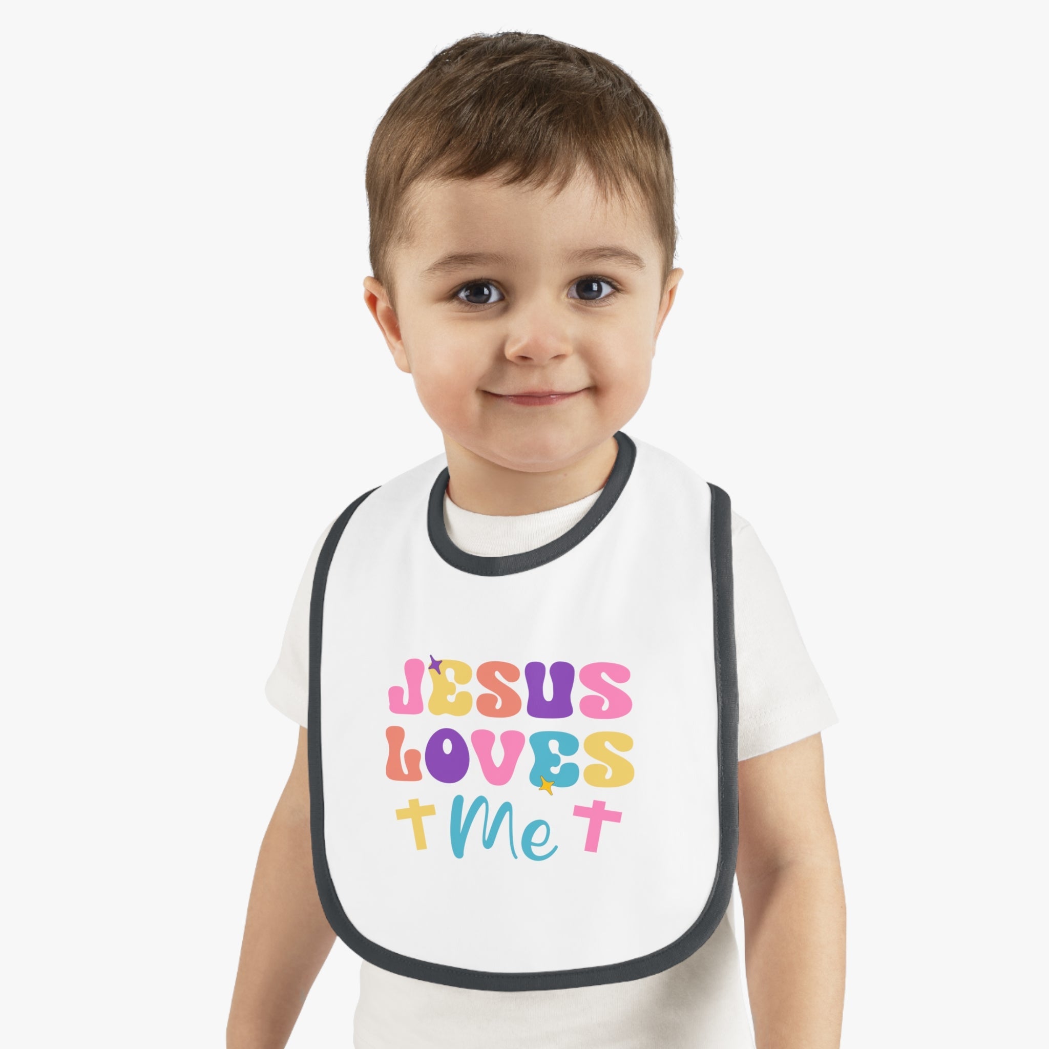 Jesus Loves Me Retro and Crosses Baby Jersey Bib - Jesus Passion Apparel