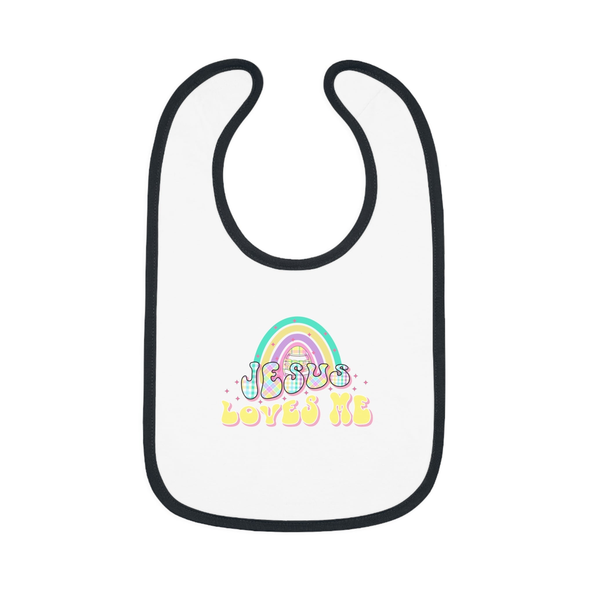 Jesus Loves Me Retro Pastel Plaid Baby Jersey Bib - Jesus Passion Apparel