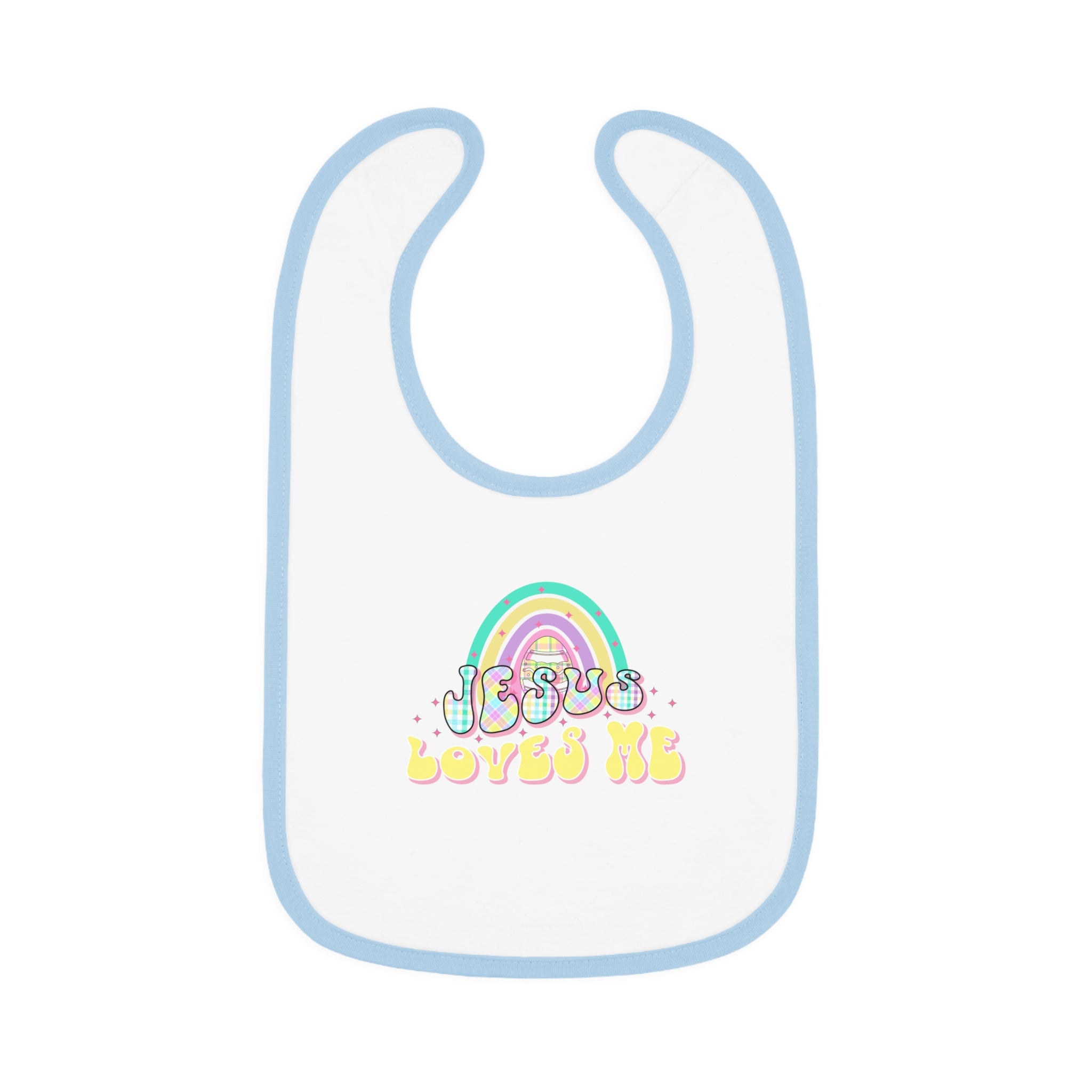 Jesus Loves Me Retro Pastel Plaid Baby Jersey Bib - Jesus Passion Apparel