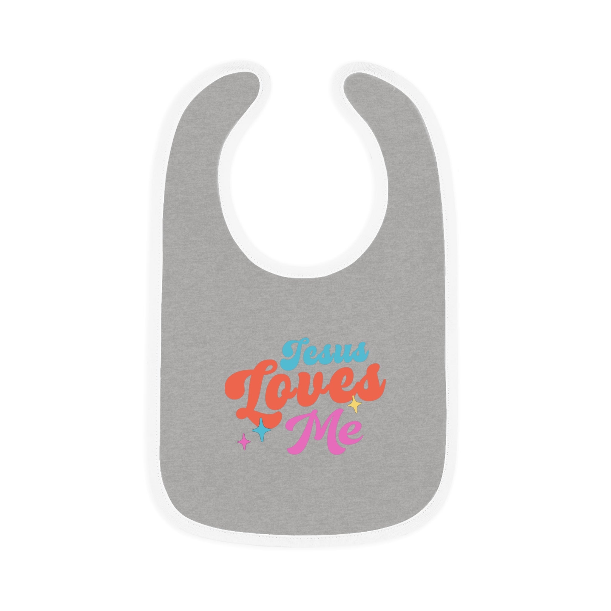 Jesus Loves Me Retro with Stars Baby Jersey Bib - Jesus Passion Apparel