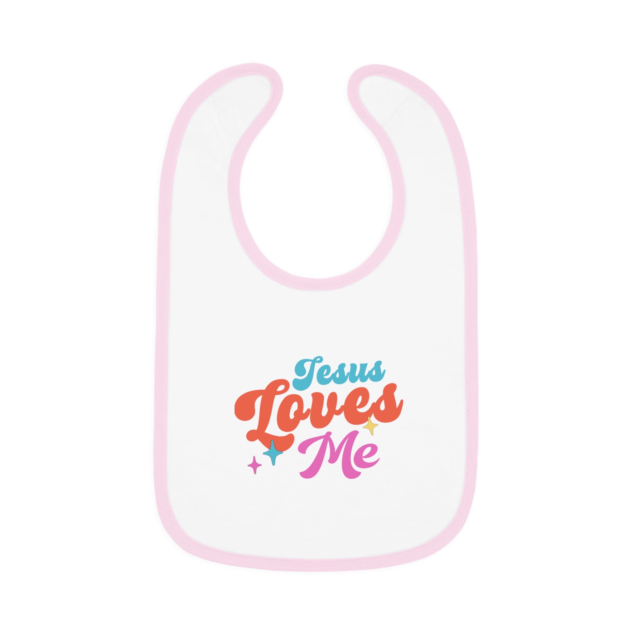 Jesus Loves Me Retro with Stars Baby Jersey Bib - Jesus Passion Apparel