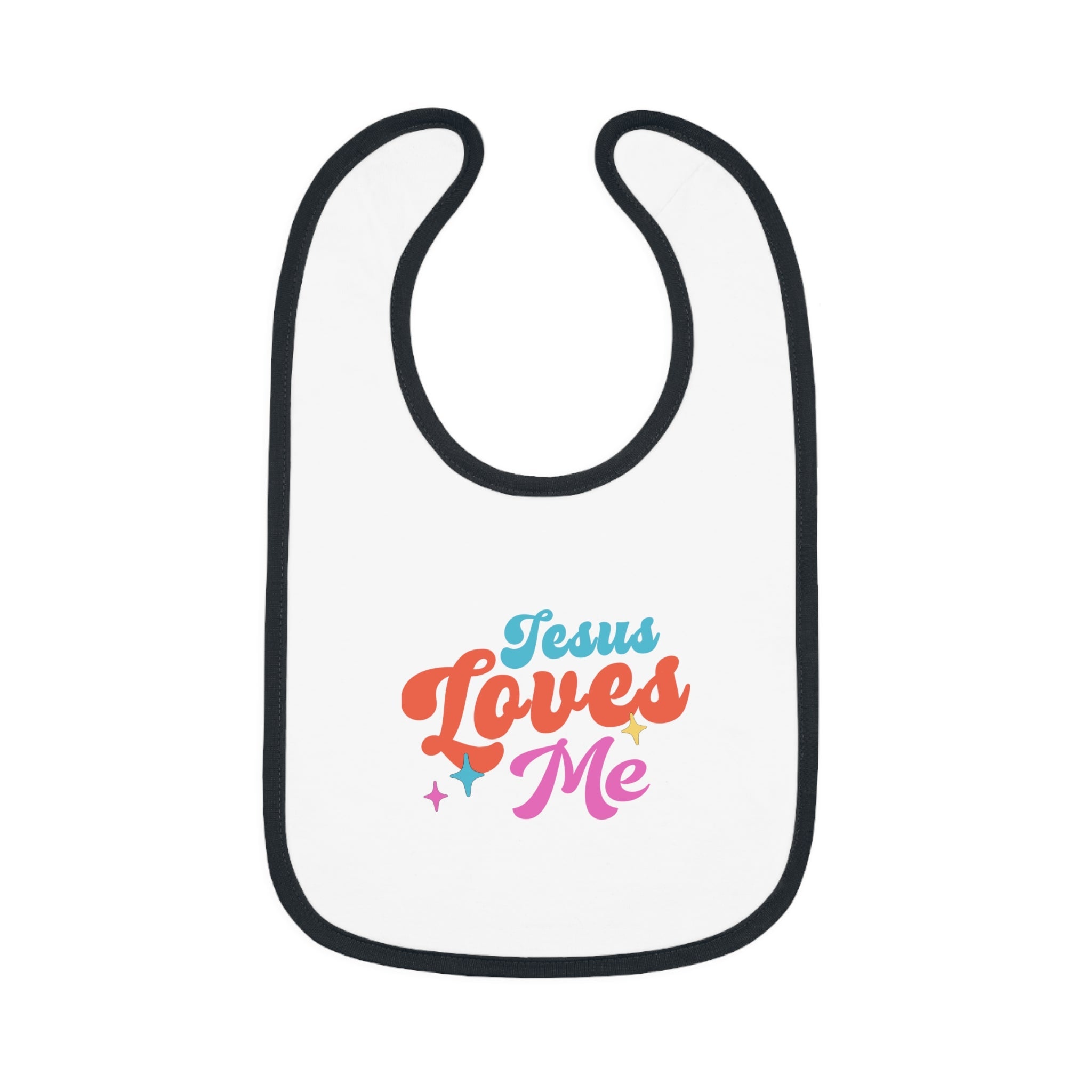 Jesus Loves Me Retro with Stars Baby Jersey Bib - Jesus Passion Apparel