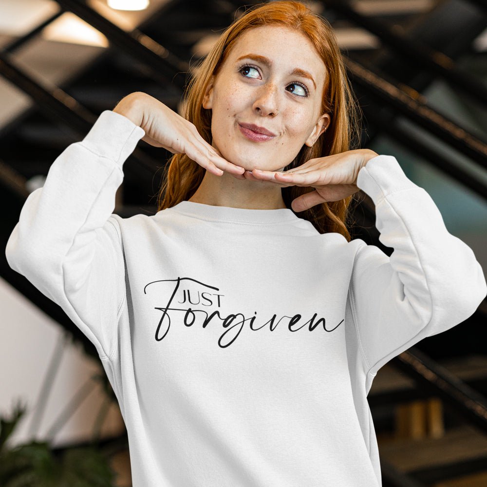 Just Forgiven Women's Fleece Unisex - Fit Sweatshirt White / Sport Grey - Jesus Passion Apparel