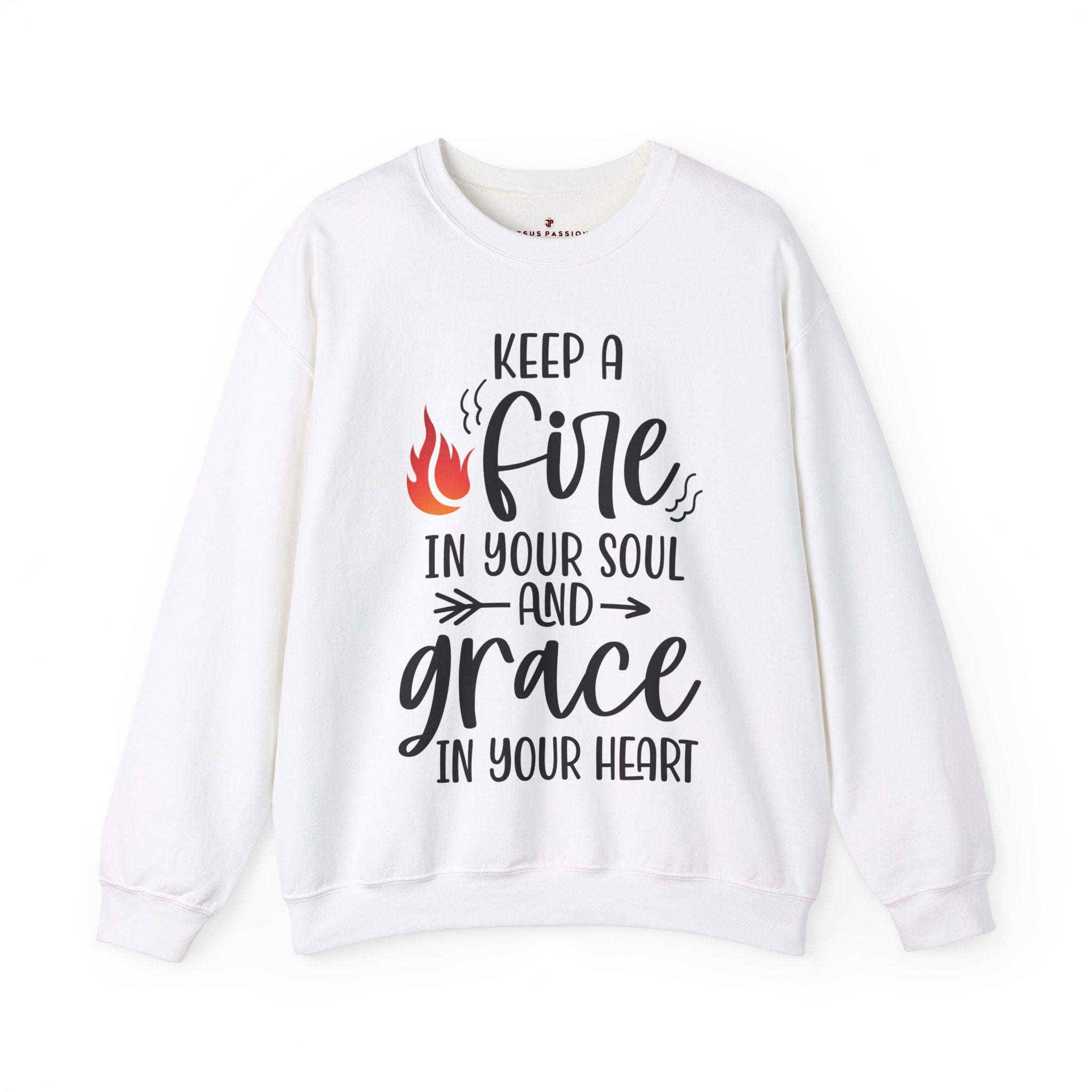 Keep a Fire and Grace Women's Fleece Unisex - Fit Sweatshirt Sand / White - Jesus Passion Apparel