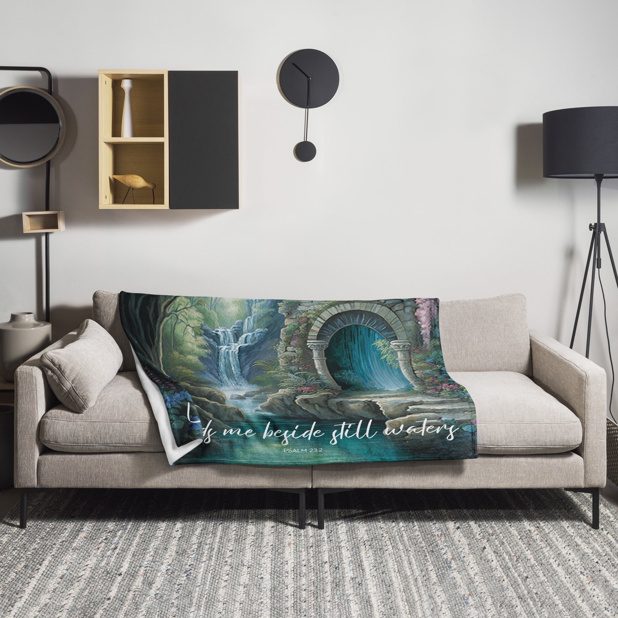 Leads Me Beside Still Waters Throw Blanket - 2 Sizes - Jesus Passion Apparel