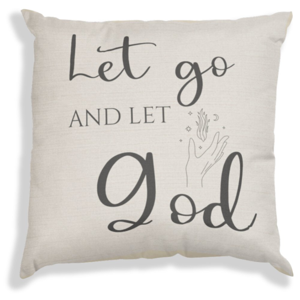 Let Go and Let God Script with Natural Linen Design Premium Pillows - Jesus Passion Apparel