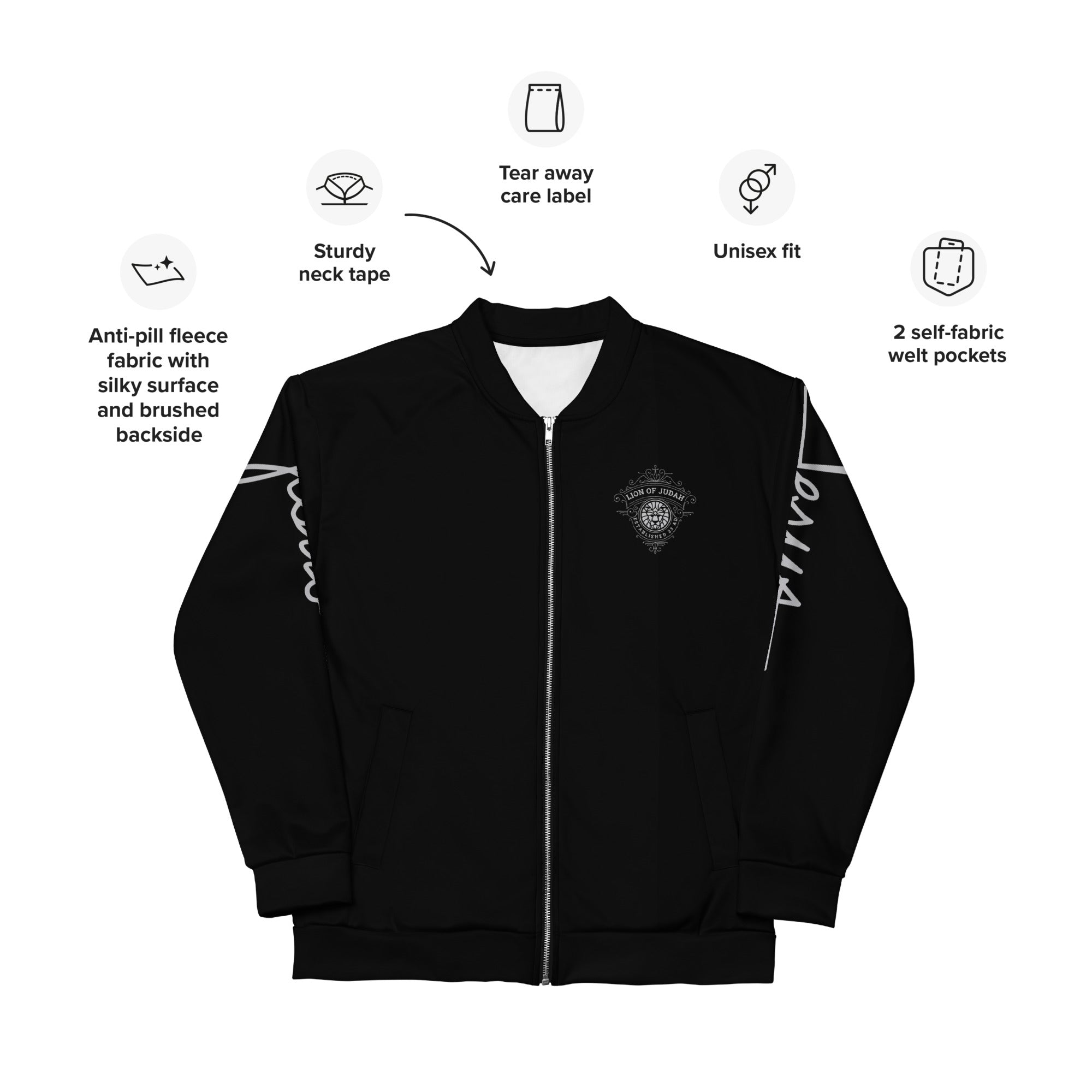 Lion of Judah Men's Black Bomber Jacket - Jesus Passion Apparel