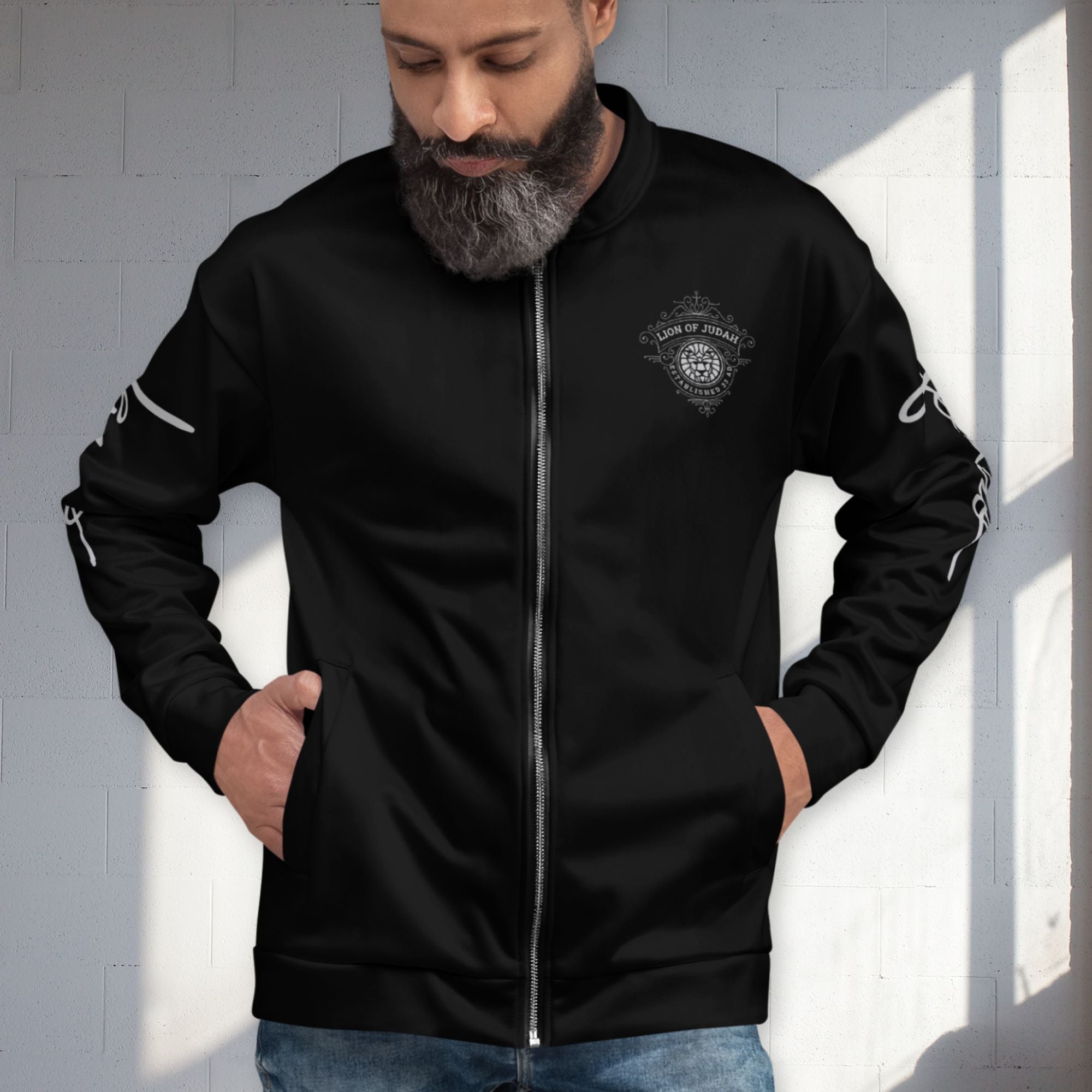 Lion of Judah Men's Black Bomber Jacket - Jesus Passion Apparel