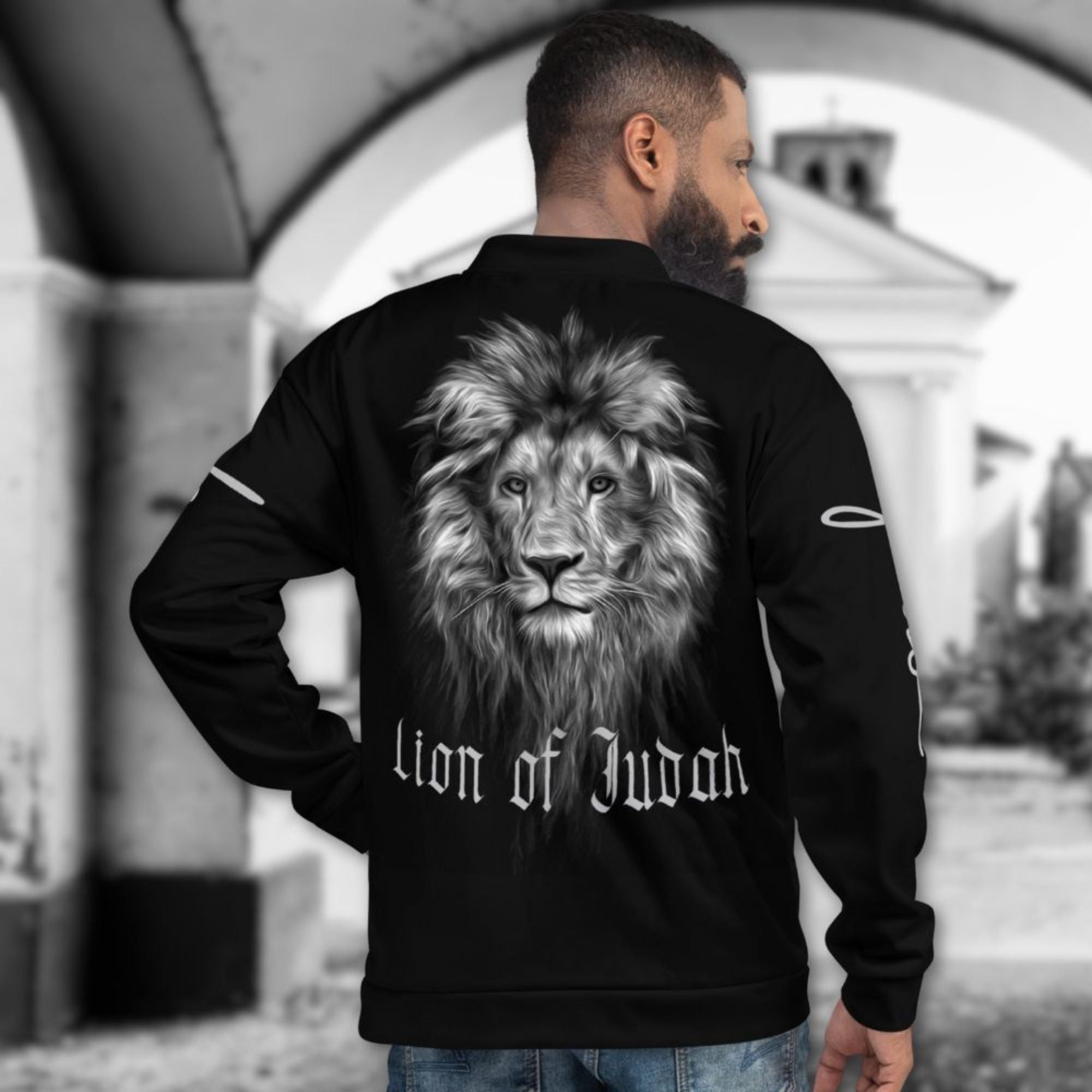 Lion of Judah Men's Black Bomber Jacket - Jesus Passion Apparel