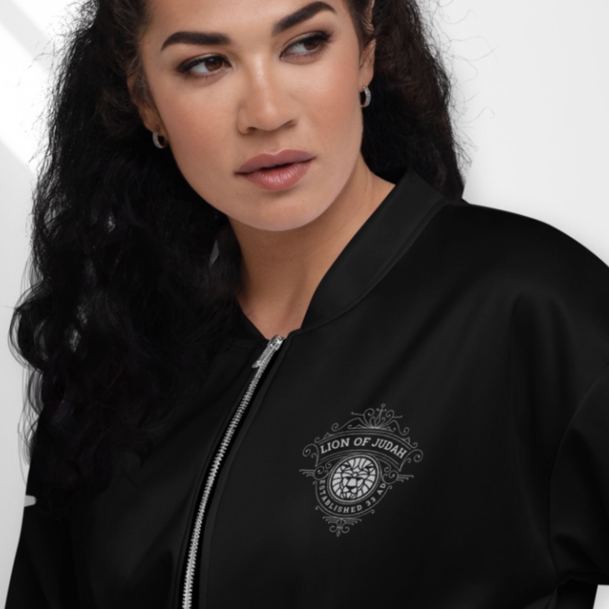 Lion of Judah Women's Black Bomber Jacket - Jesus Passion Apparel