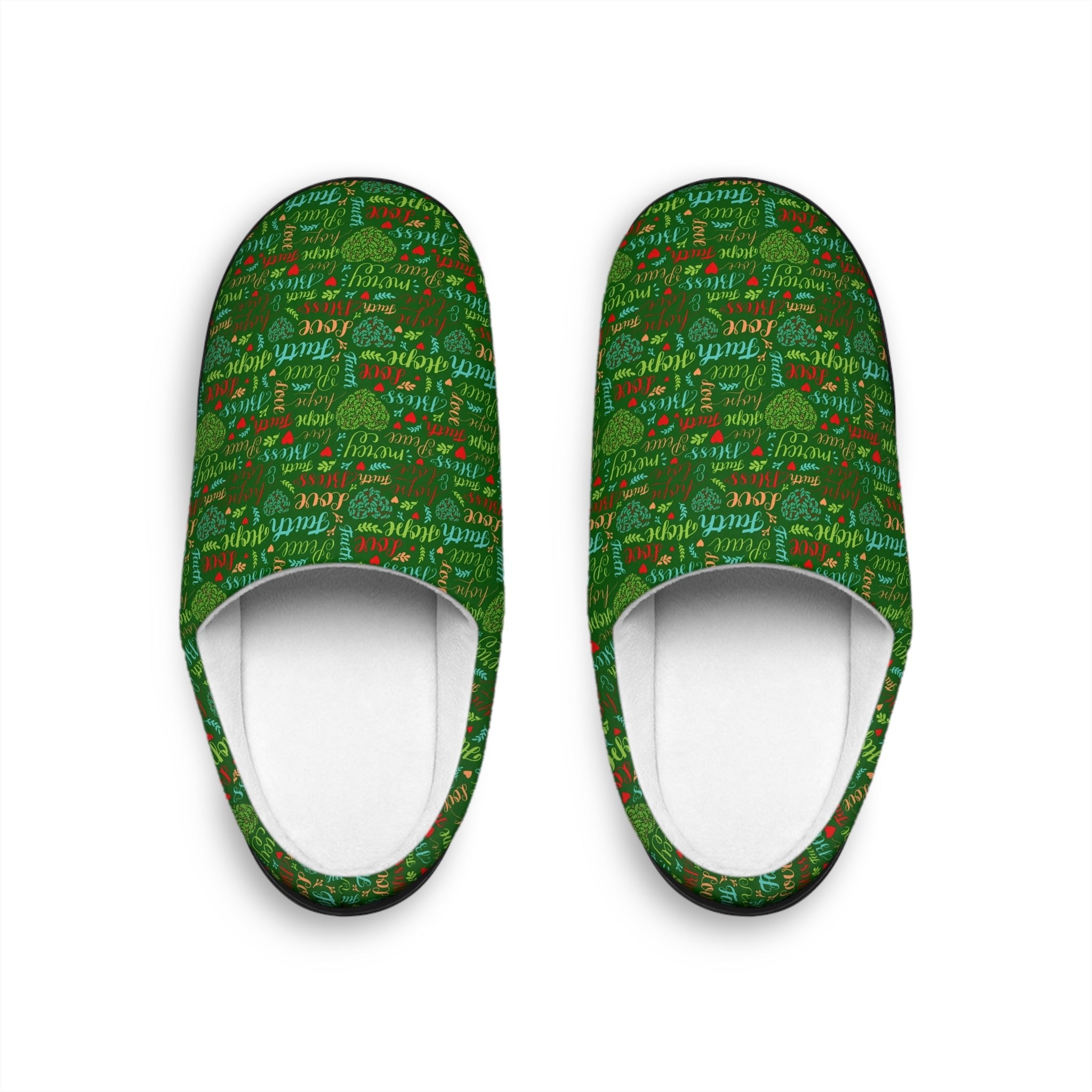 Mercy Peace Hope & Love Women's Green Indoor Slippers - Matching Pajama Set and Lounge / Pajama Pants Available - Jesus Passion Apparel