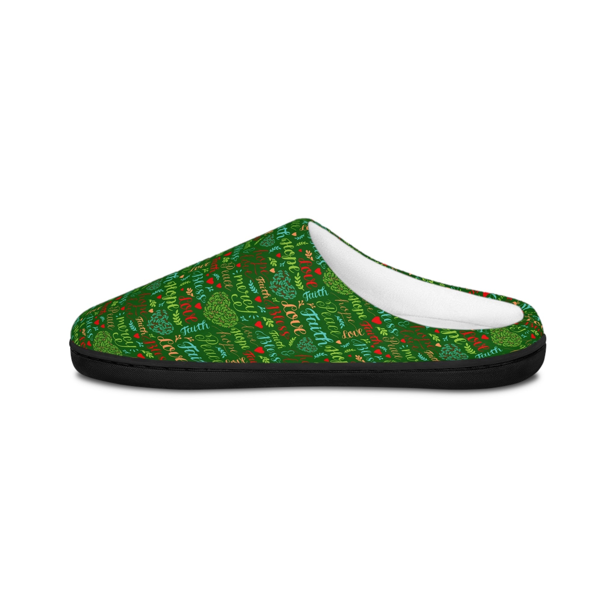 Mercy Peace Hope & Love Women's Green Indoor Slippers - Matching Pajama Set and Lounge / Pajama Pants Available - Jesus Passion Apparel