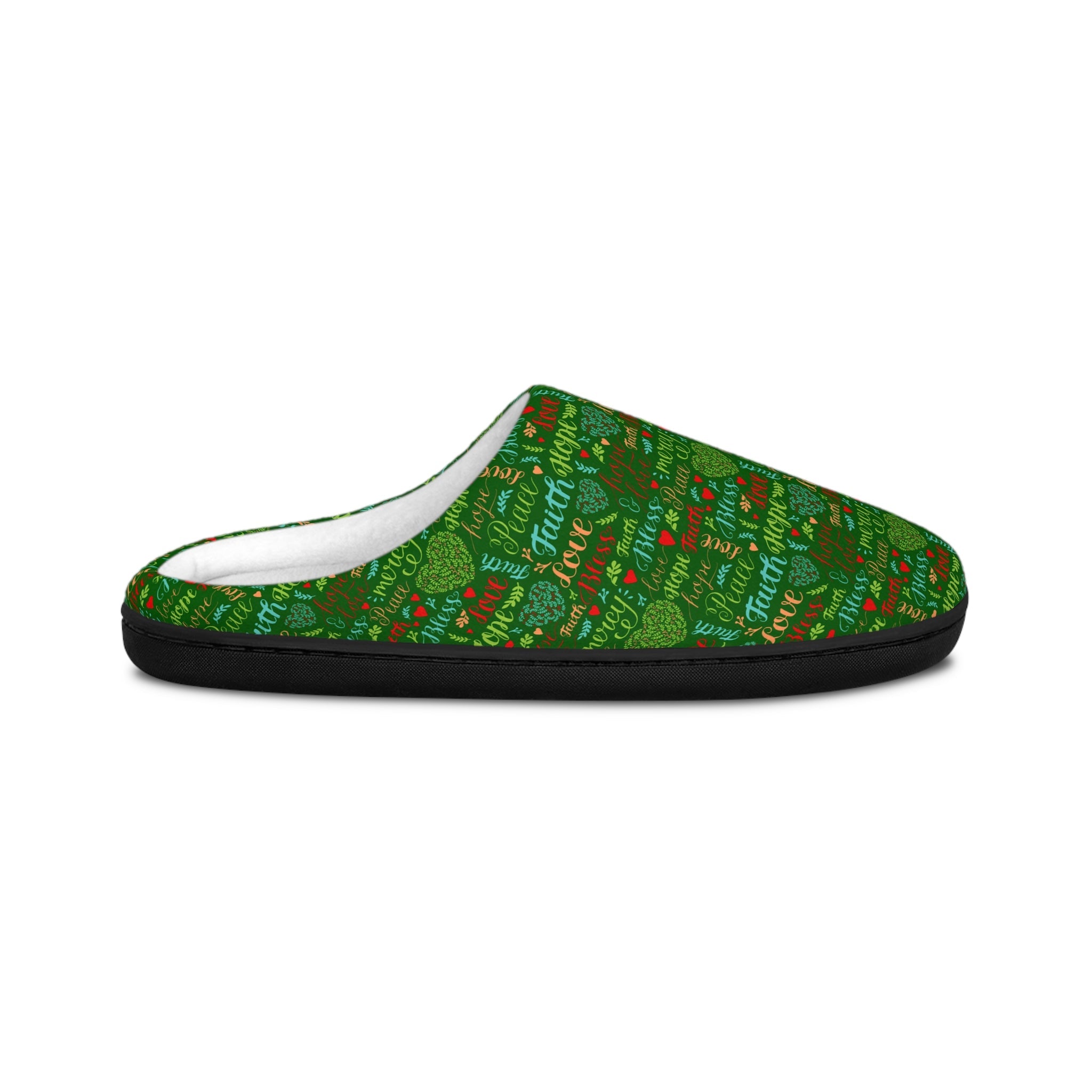 Mercy Peace Hope & Love Women's Green Indoor Slippers - Matching Pajama Set and Lounge / Pajama Pants Available - Jesus Passion Apparel