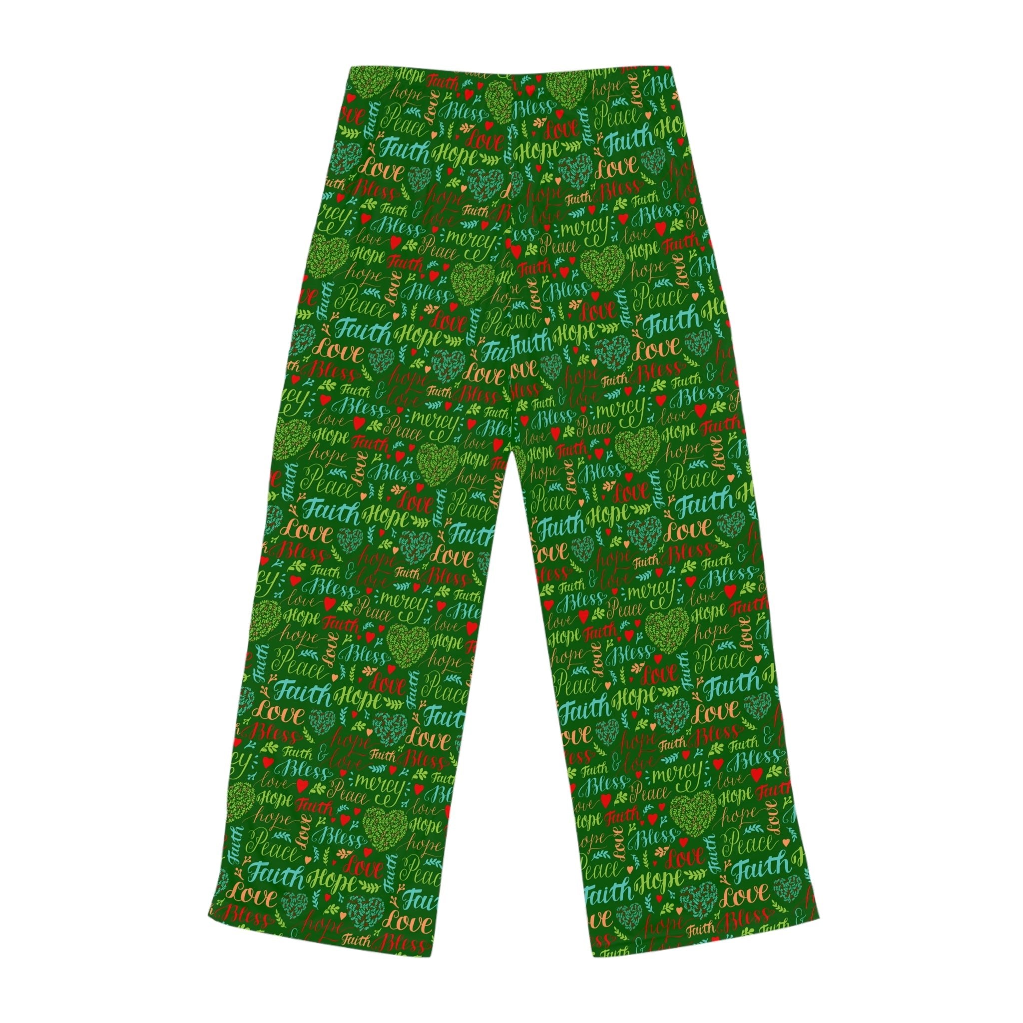 Mercy Peace Hope & Love Women's Green Lounge / Pajama Pants - Matching Pajama Set and Indoor Slippers Available - Jesus Passion Apparel