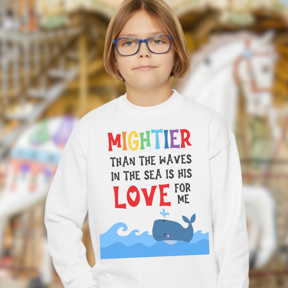 Mighter Than The Waves Youth Crewneck Sweatshirt - Jesus Passion Apparel