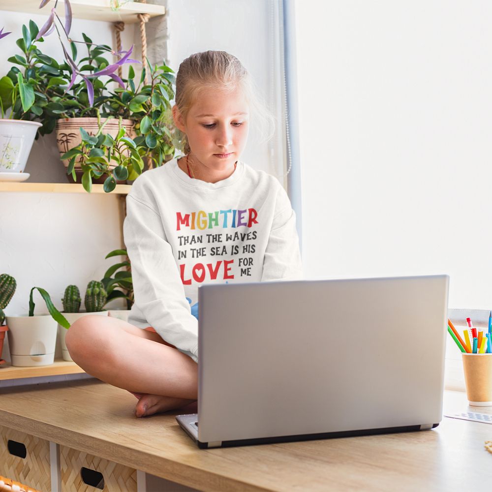 Mighter Than The Waves Youth Crewneck Sweatshirt - Jesus Passion Apparel