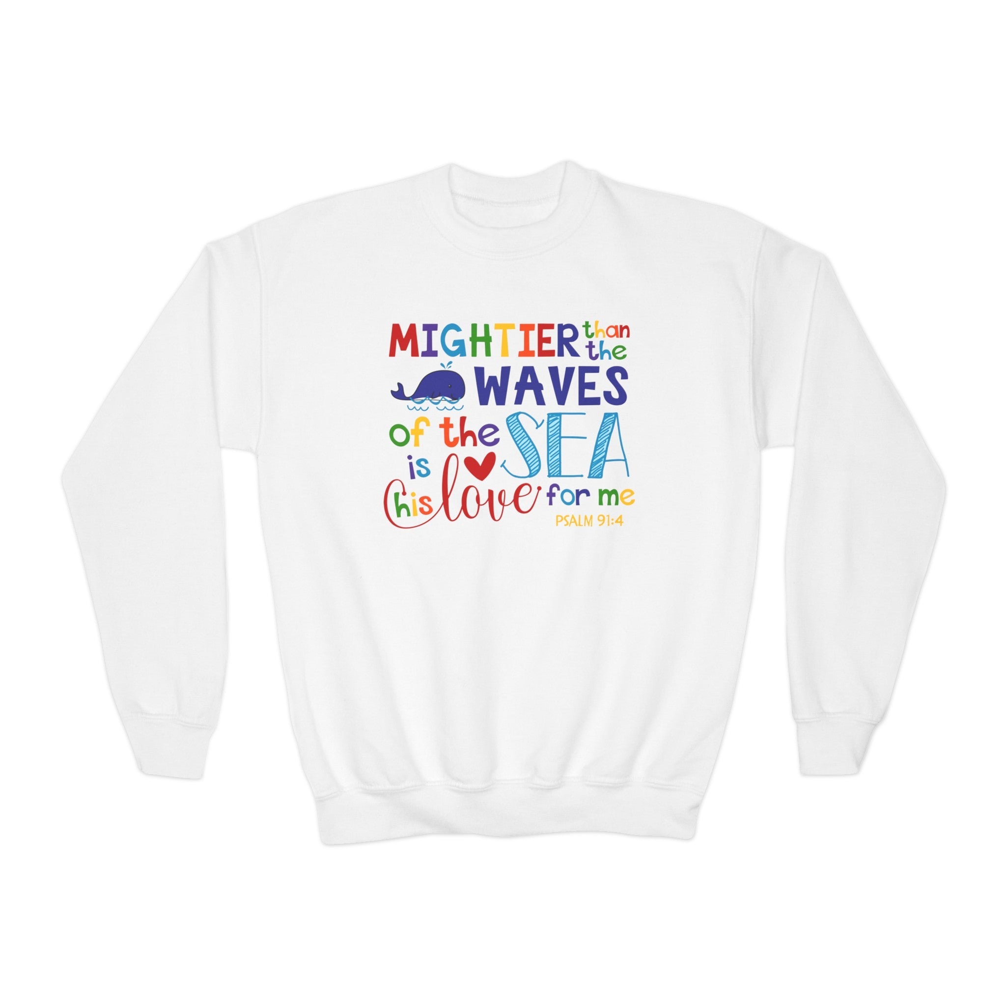 Mighter Than The Waves Youth Crewneck Sweatshirt - Jesus Passion Apparel