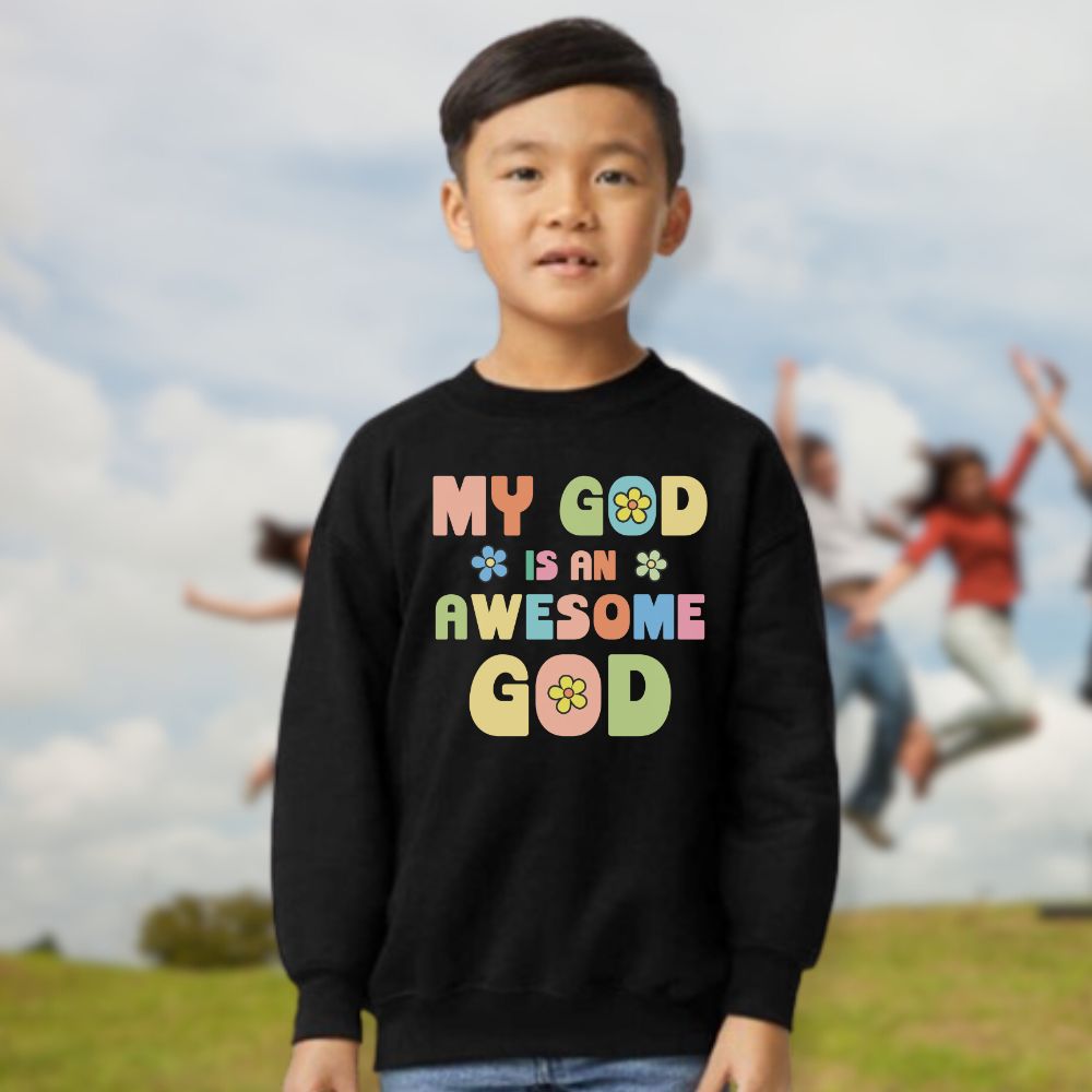 My God Awesome God Youth Crewneck Sweatshirt - Jesus Passion Apparel