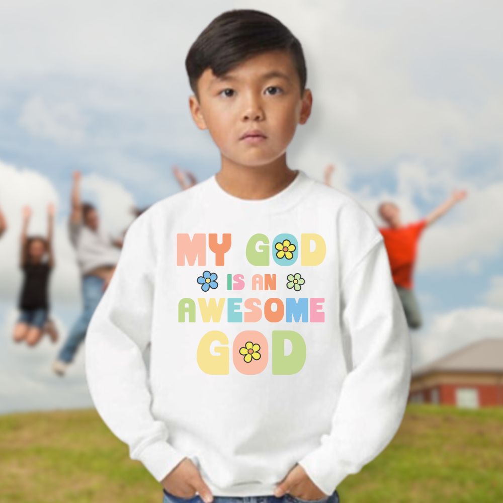 My God Awesome God Youth Crewneck Sweatshirt - Jesus Passion Apparel