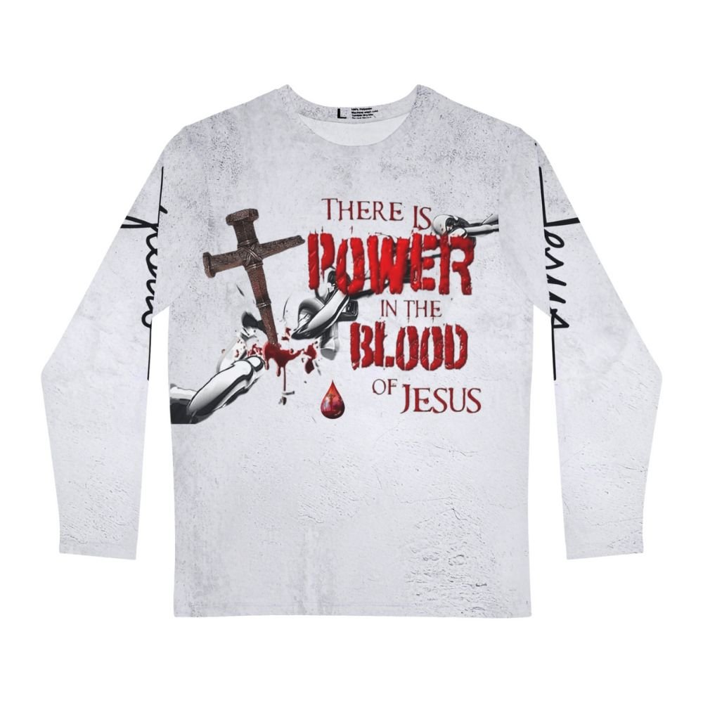 Power in the Blood of Jesus Men's Long Sleeve Shirt - Jesus Passion Apparel